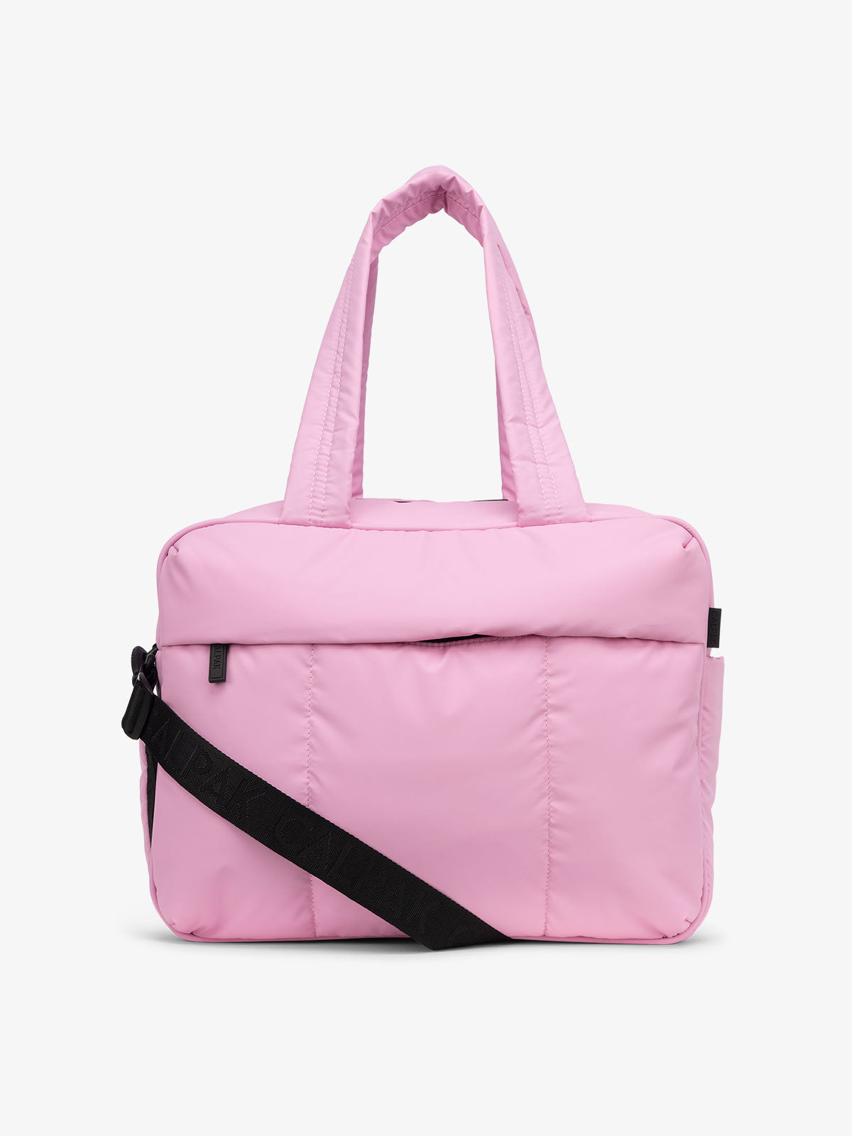 CALPAK Luka Duffel puffy Bag with detachable strap and zippered front pocket in pink