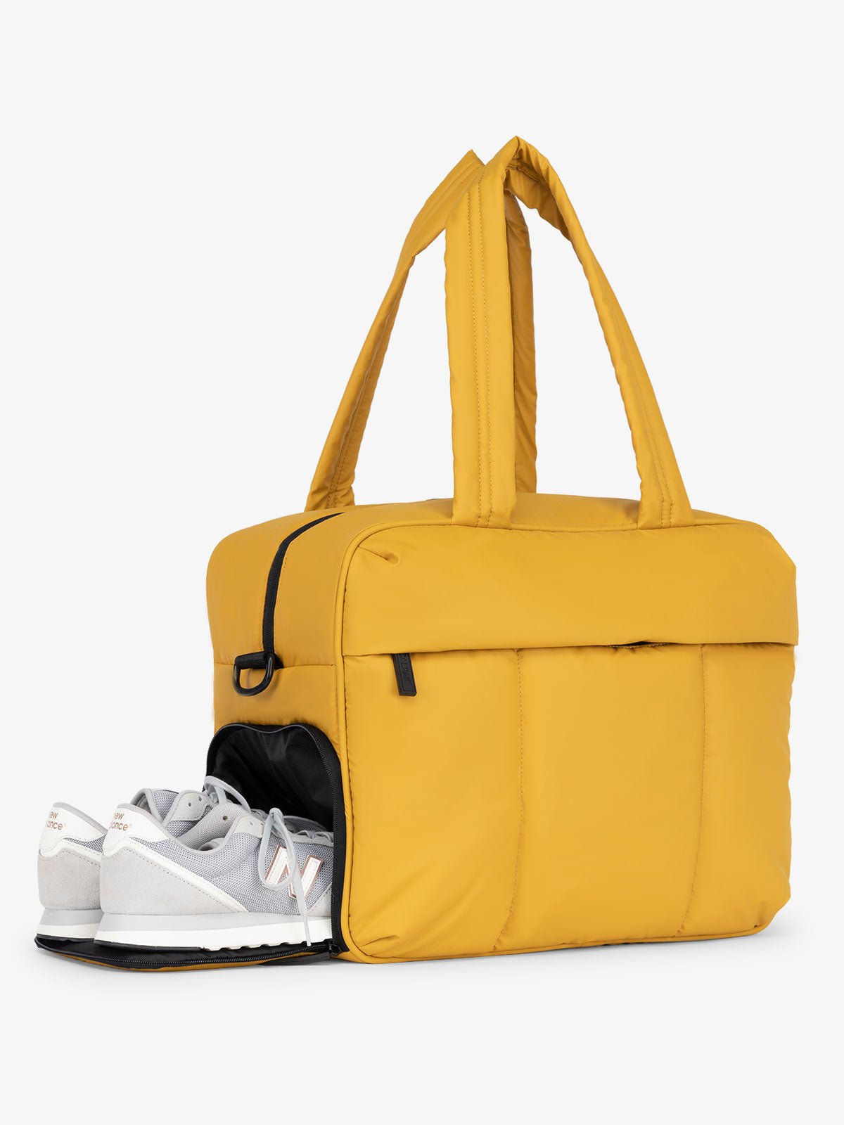 yellow Luka duffel bag with shoe compartment