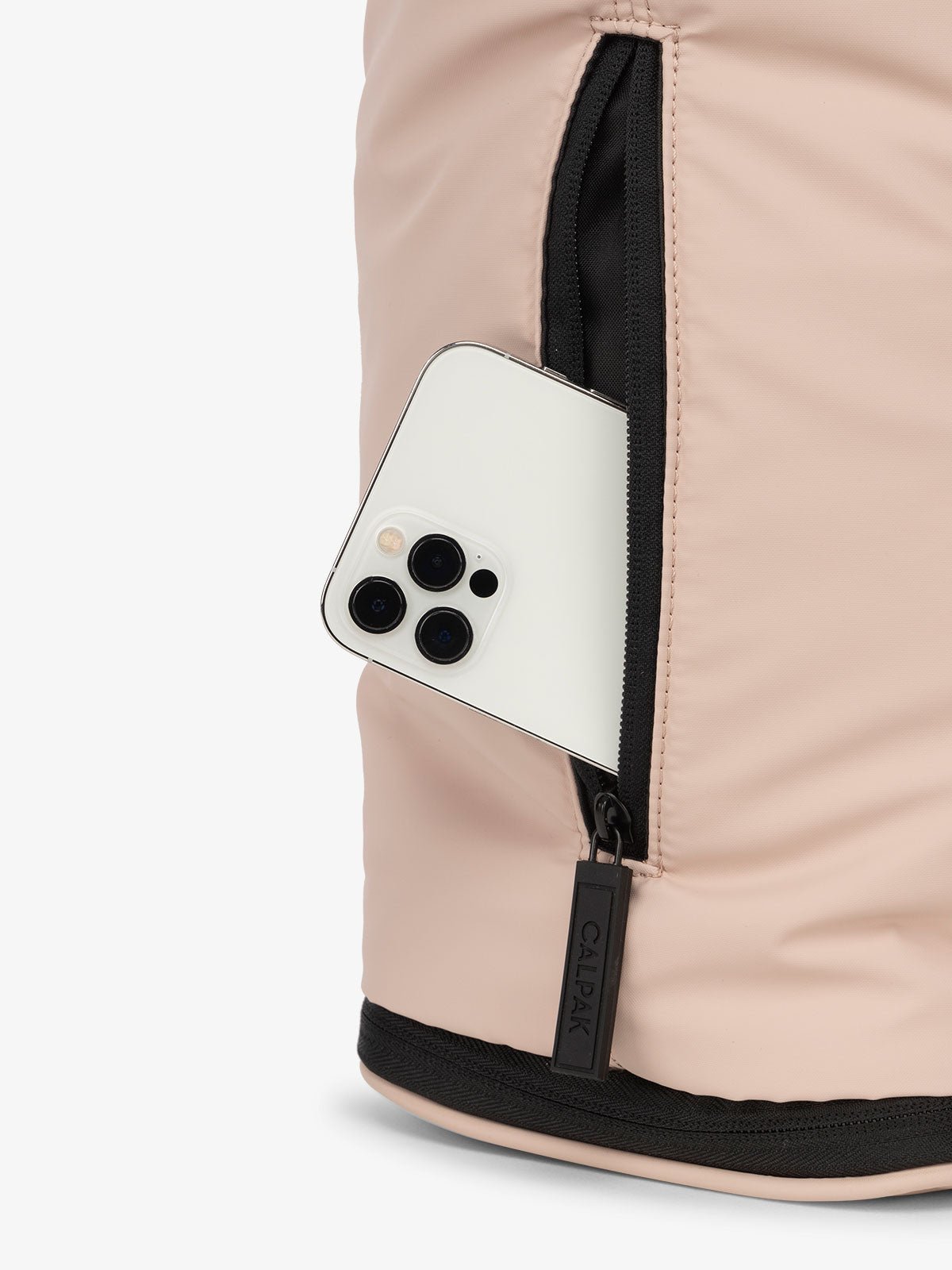 CALPAK Luka expandable laptop bag with hidden zippered pockets in rose quartz