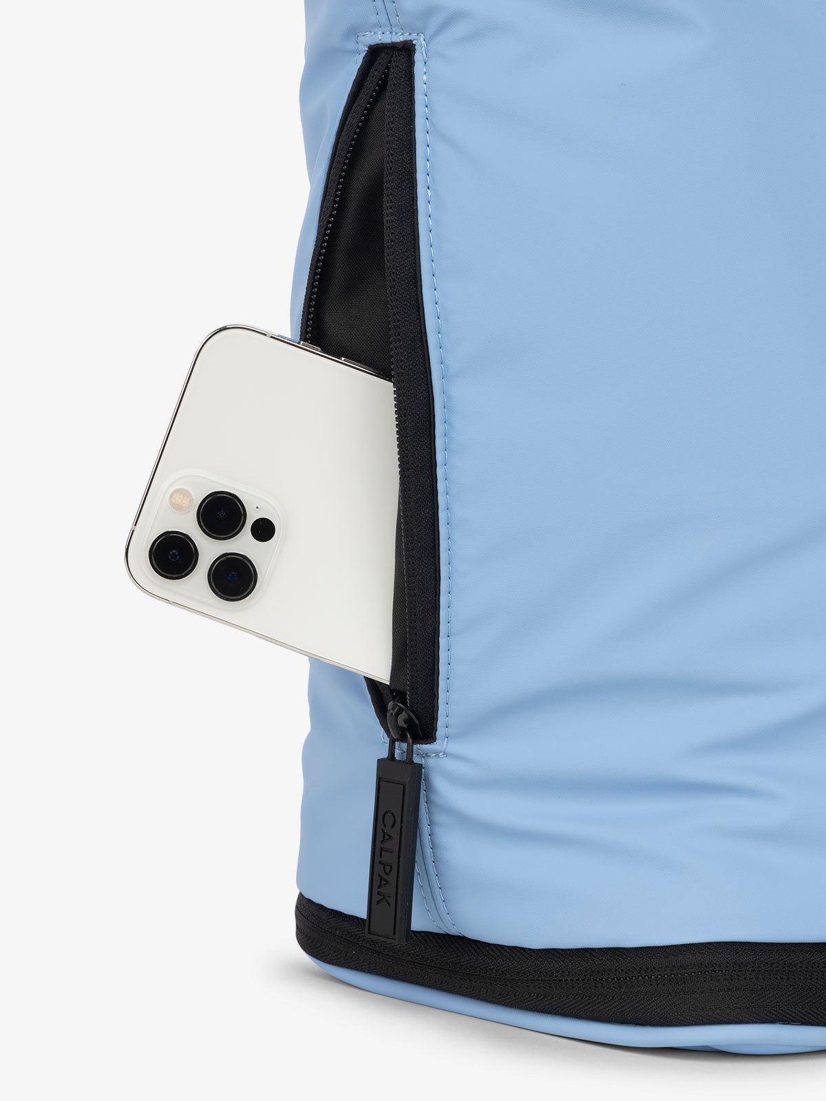 CALPAK Luka expandable laptop bag with hidden zippered pockets in light blue