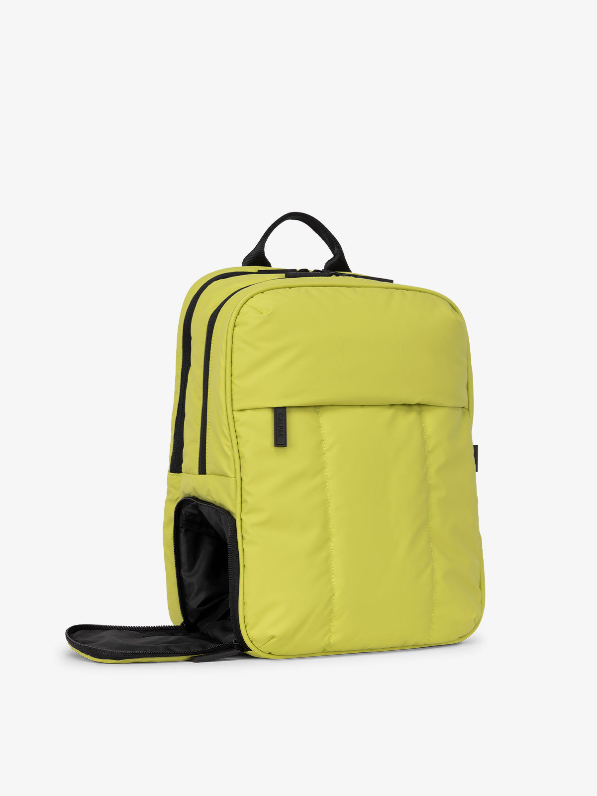 shoe compartment for Luka laptop backpack in celery green