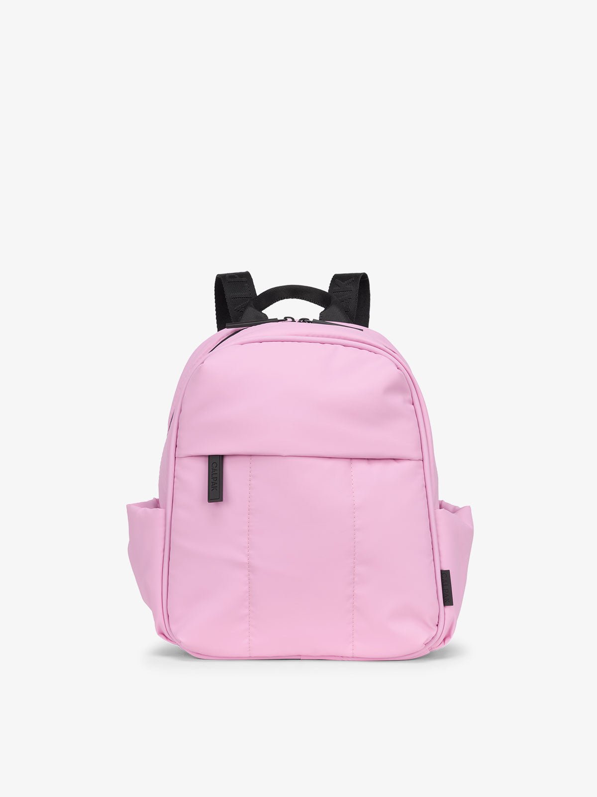 CALPAK Luka Mini Backpack with soft puffy exterior and front zippered pocket in pink