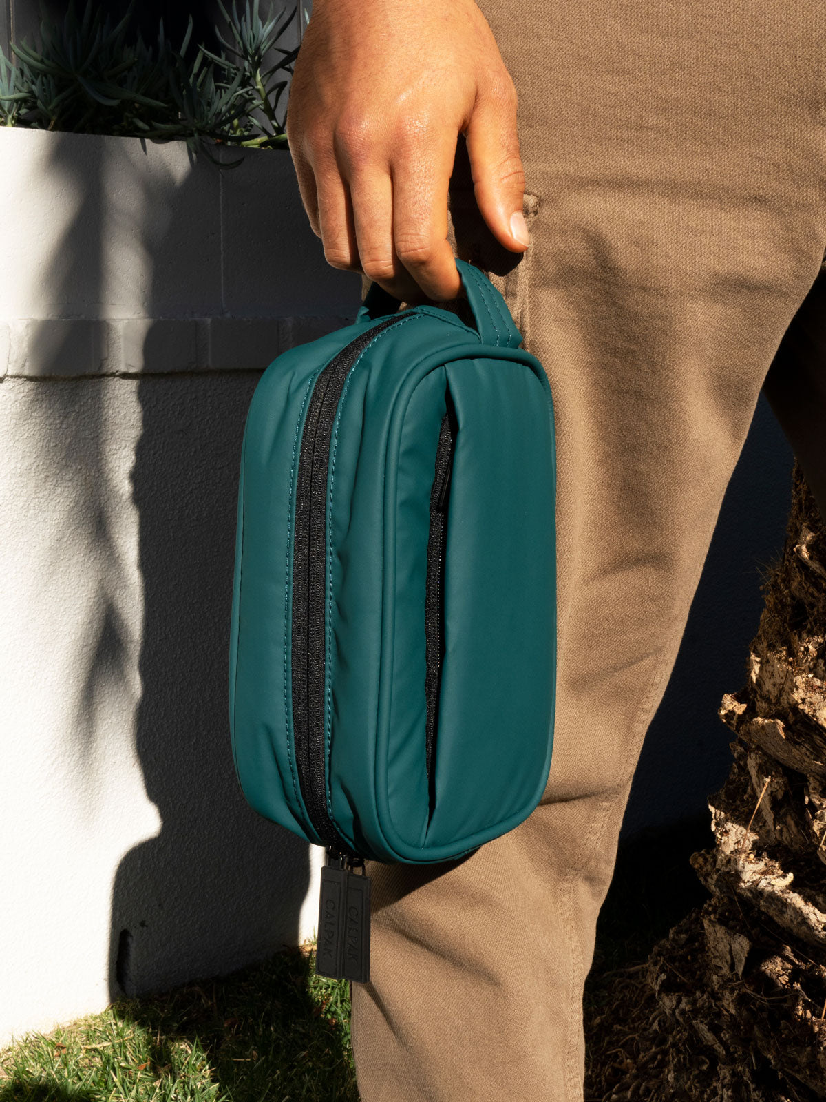 travel toiletry bag in kale green