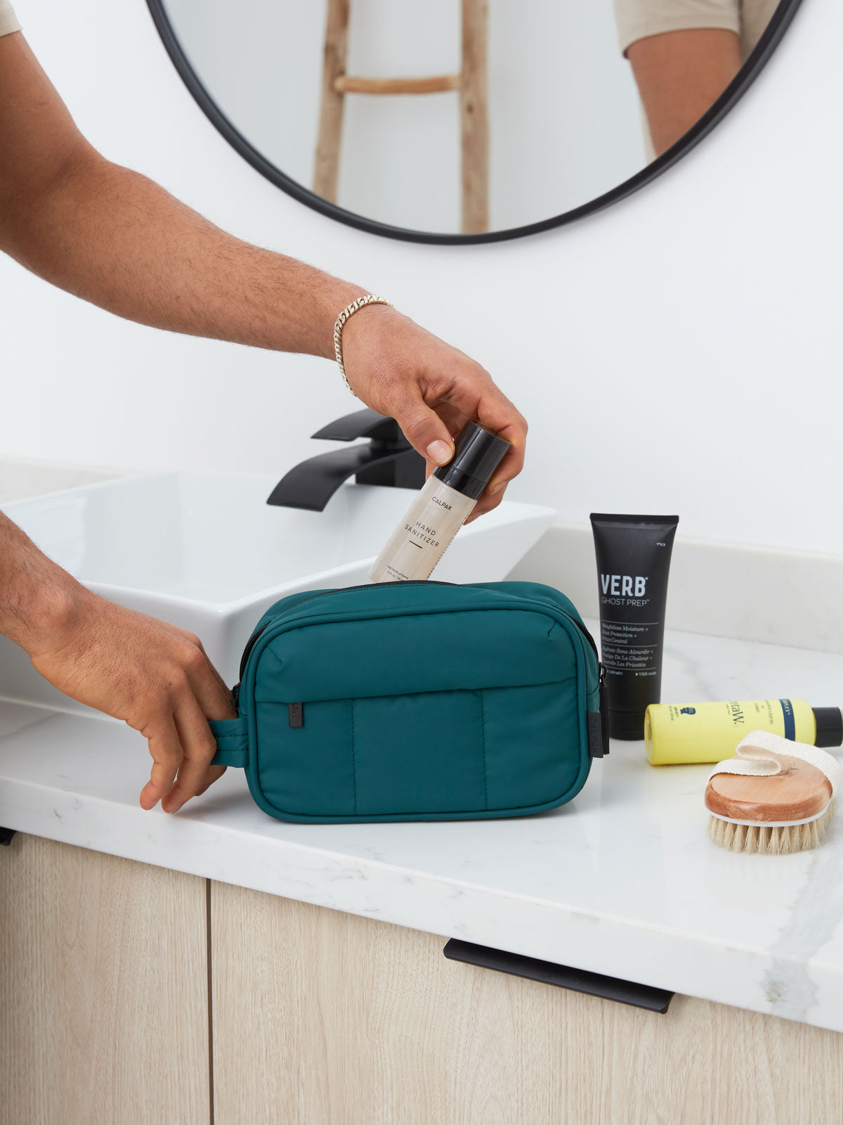 kale green toiletry bag for skincare