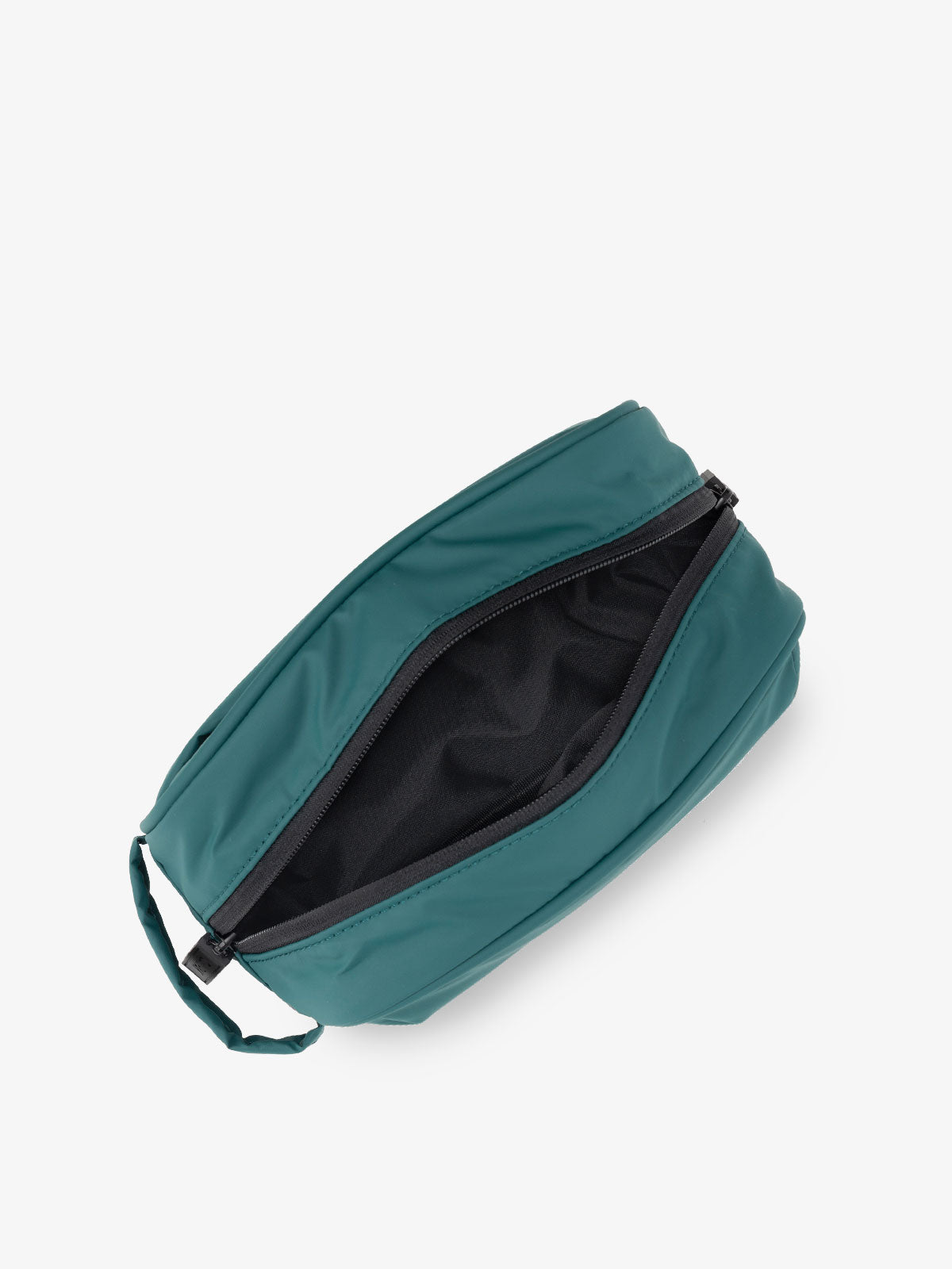 top of travel toiletry bag in kale green