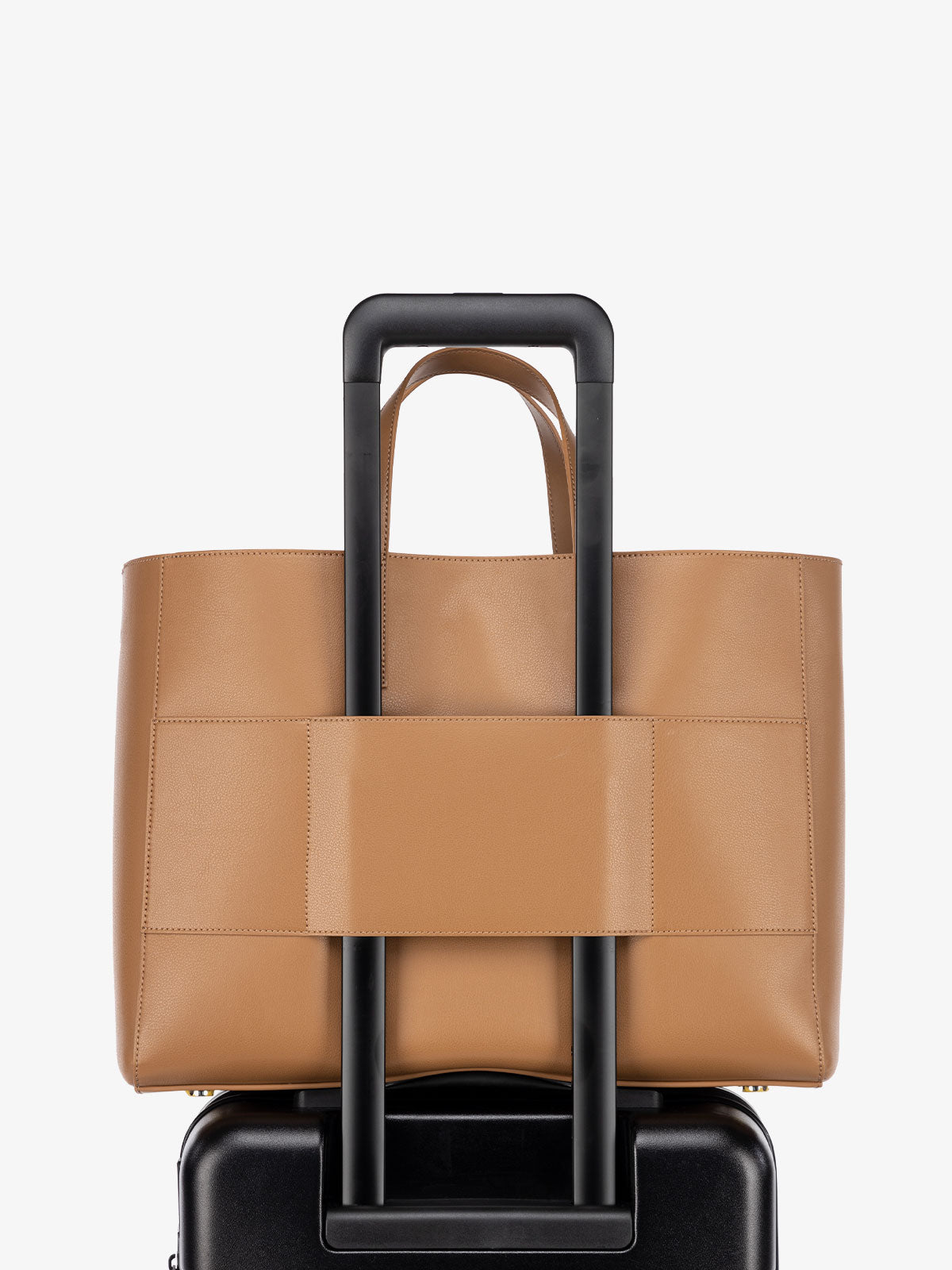 Leather Tote With Trolley Sleeve Leather Bag With Luggage 