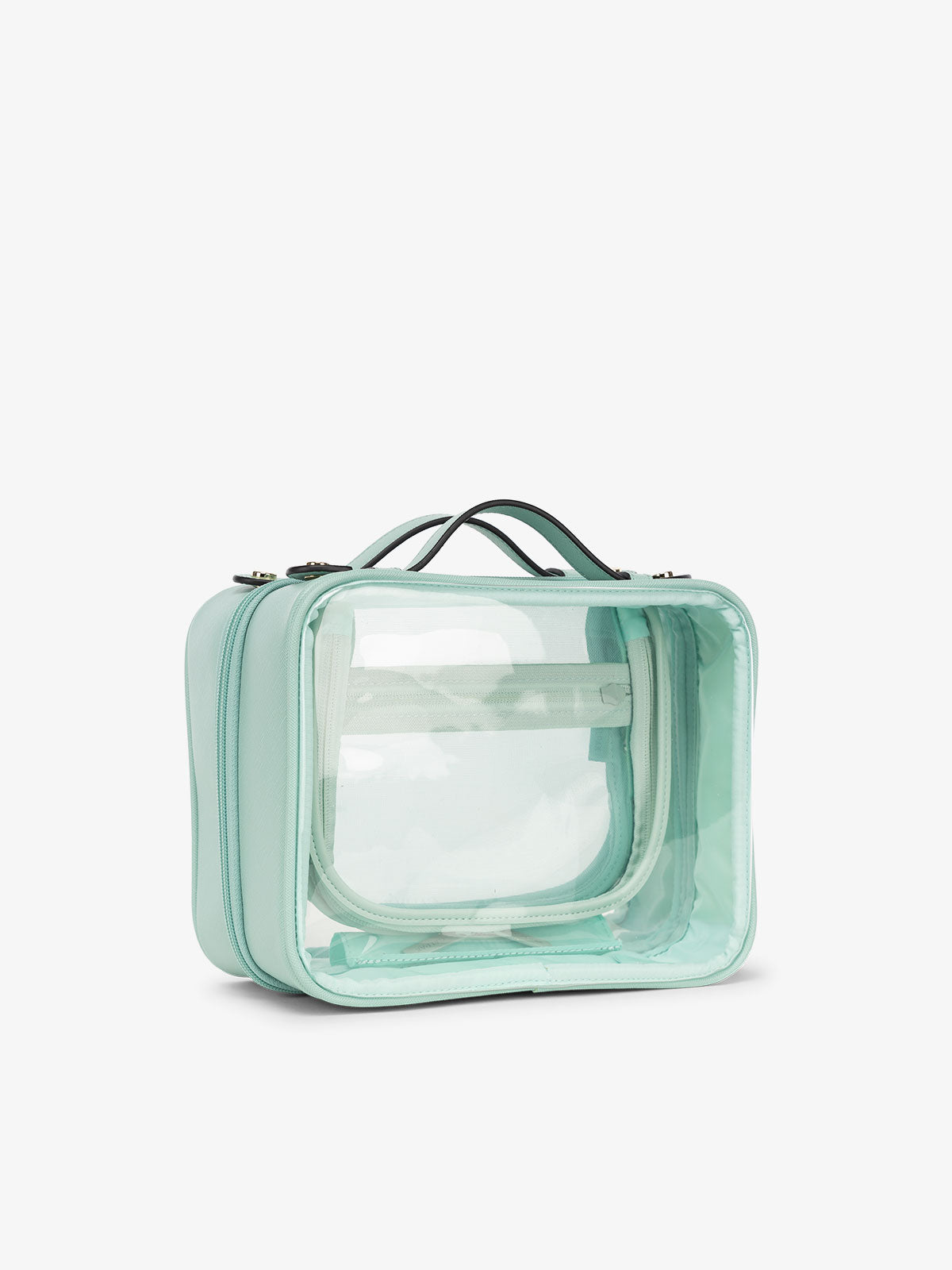 CALPAK clear makeup bag for women in aqua blue