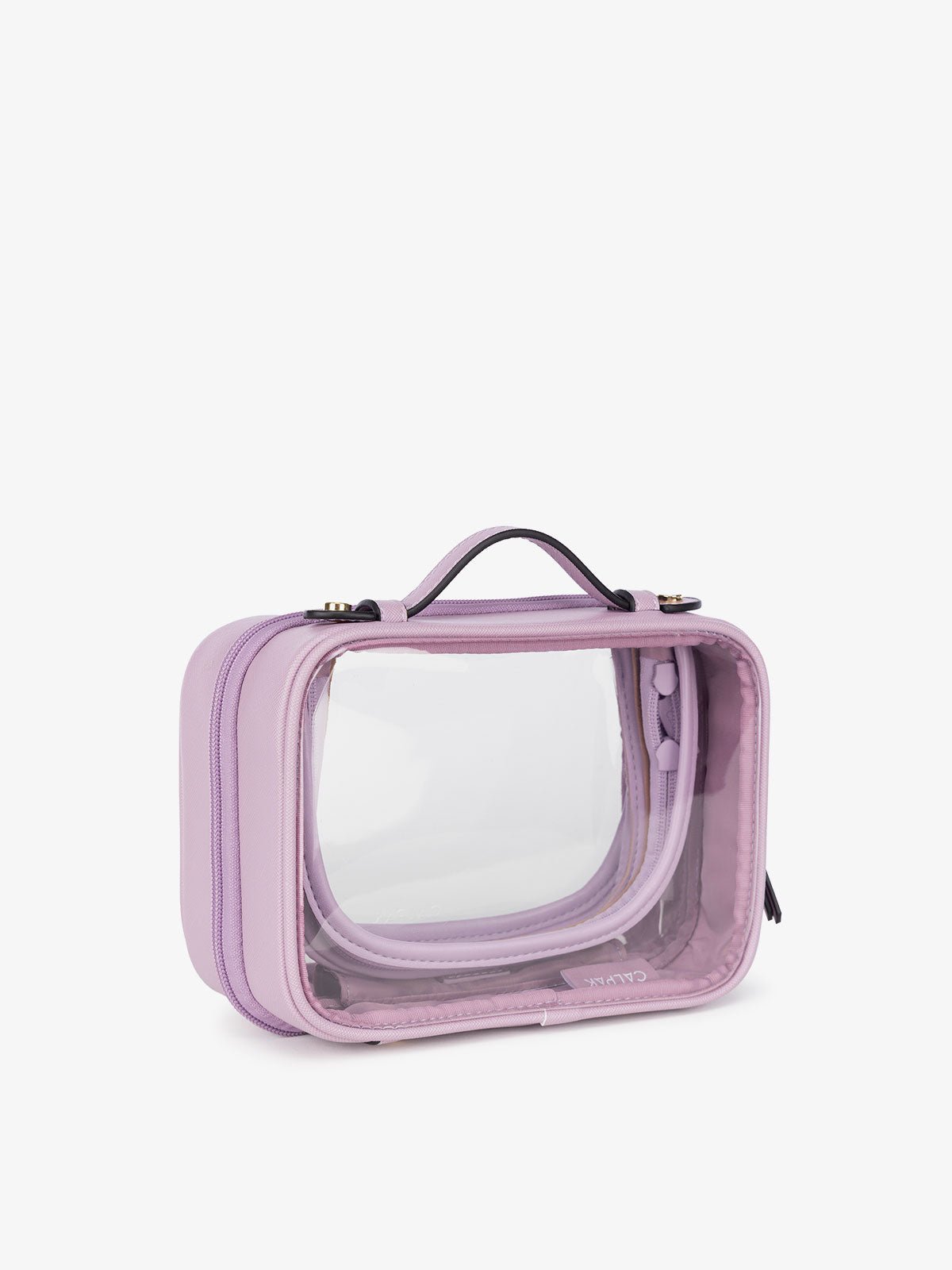 transparent small travel cosmetic bag in lavender purple