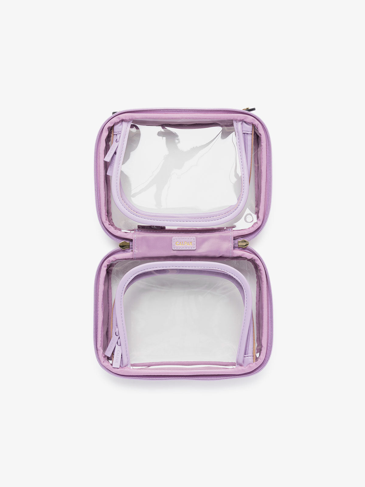transparent mini cosmetics bag in lavender purple