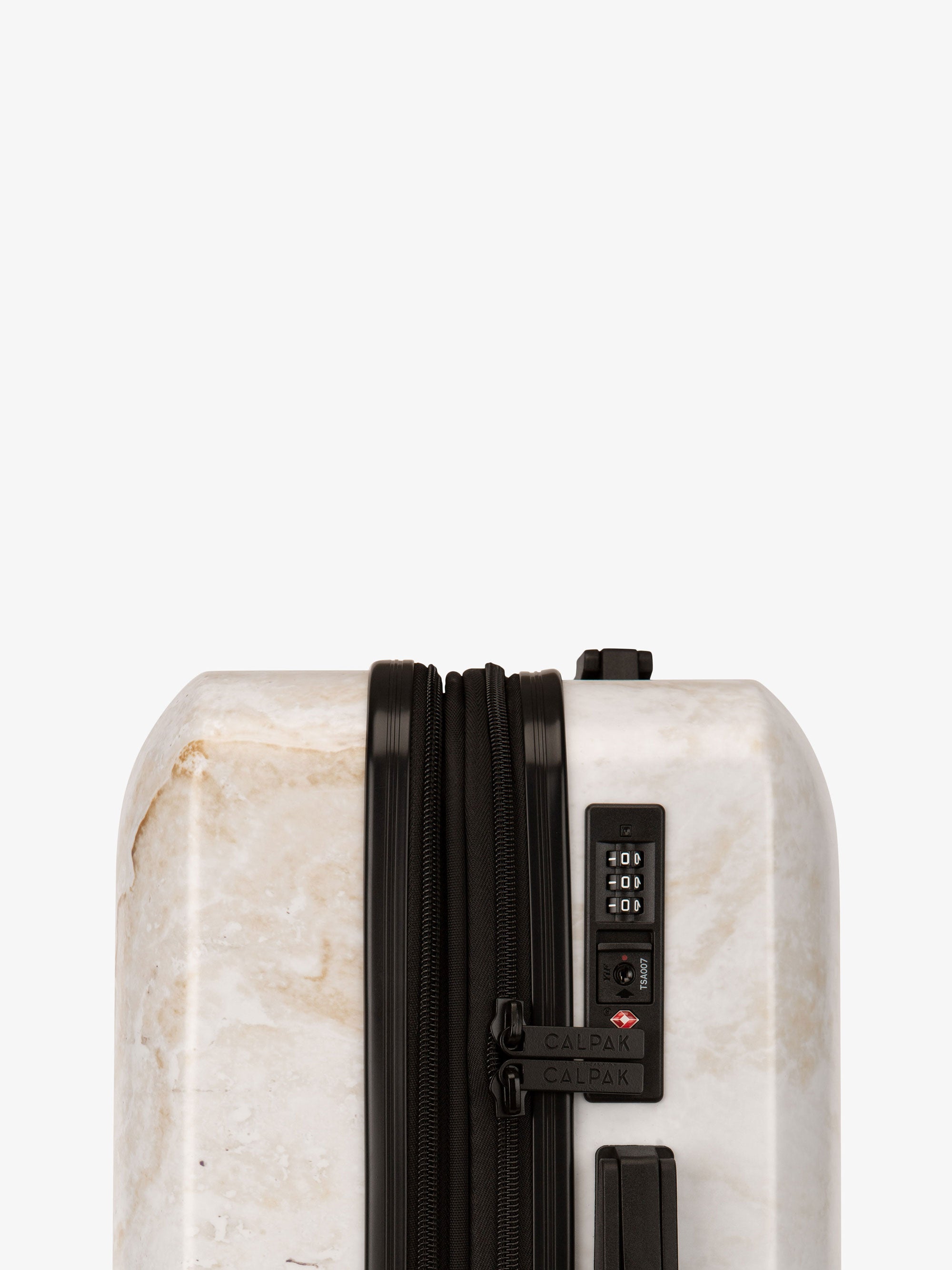 gold marble hard shell carry-on suitcase with TSA approved lock