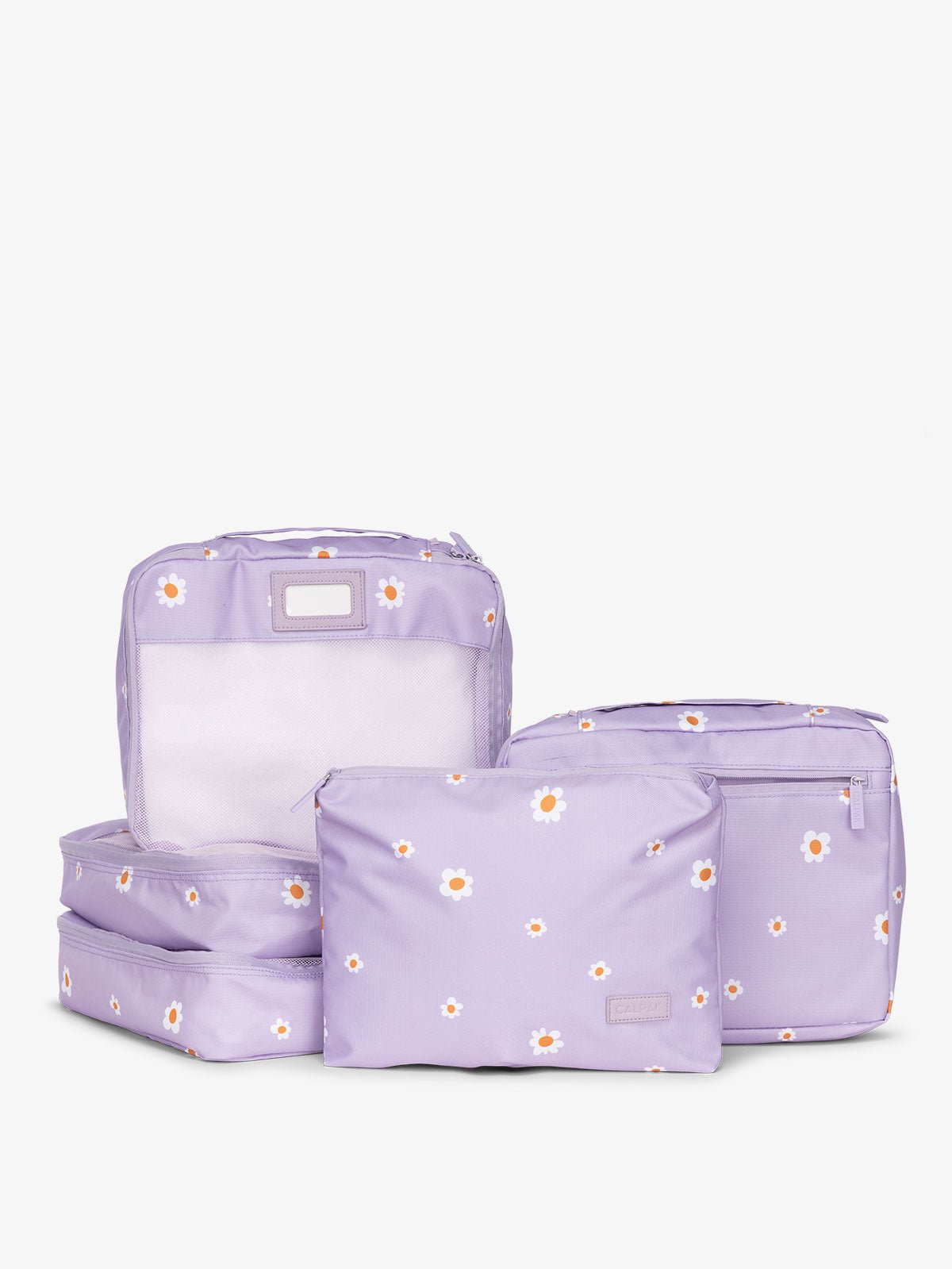 CALPAK 5 piece set packing cubes for travel with labels and top handles in orchid fields