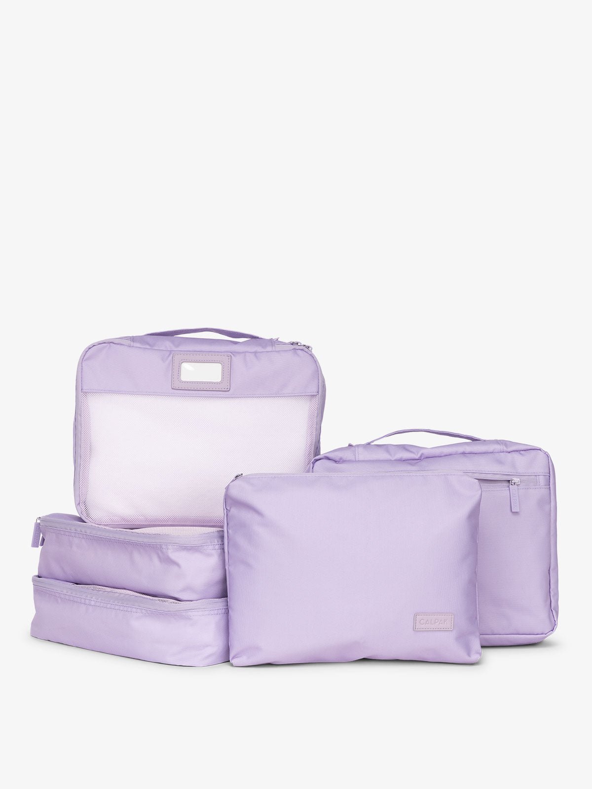 CALPAK 5 piece set packing cubes for travel with labels and top handles in orchid