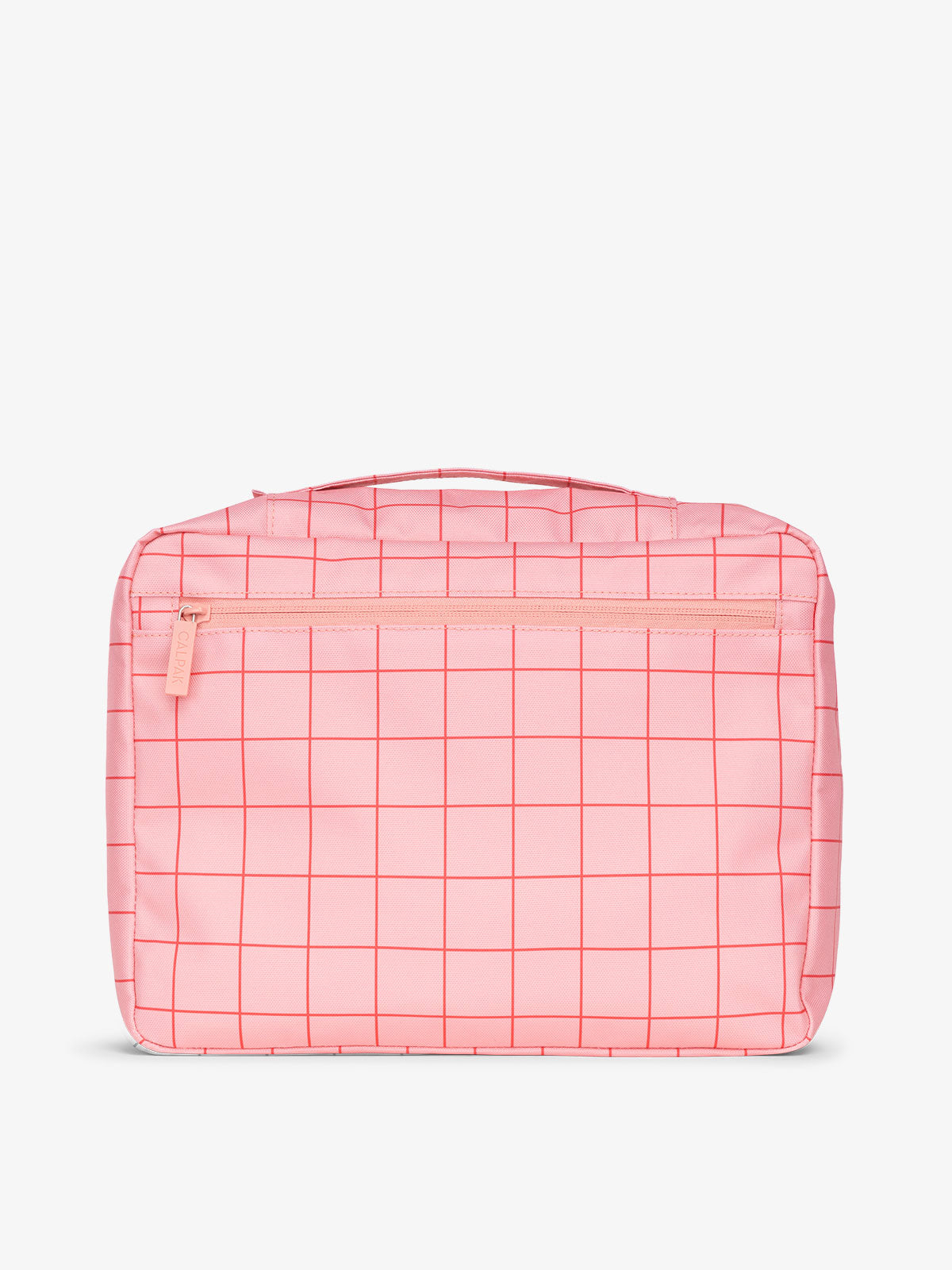 CALPAK zippered mesh organizers with top handle in pink grid pattern