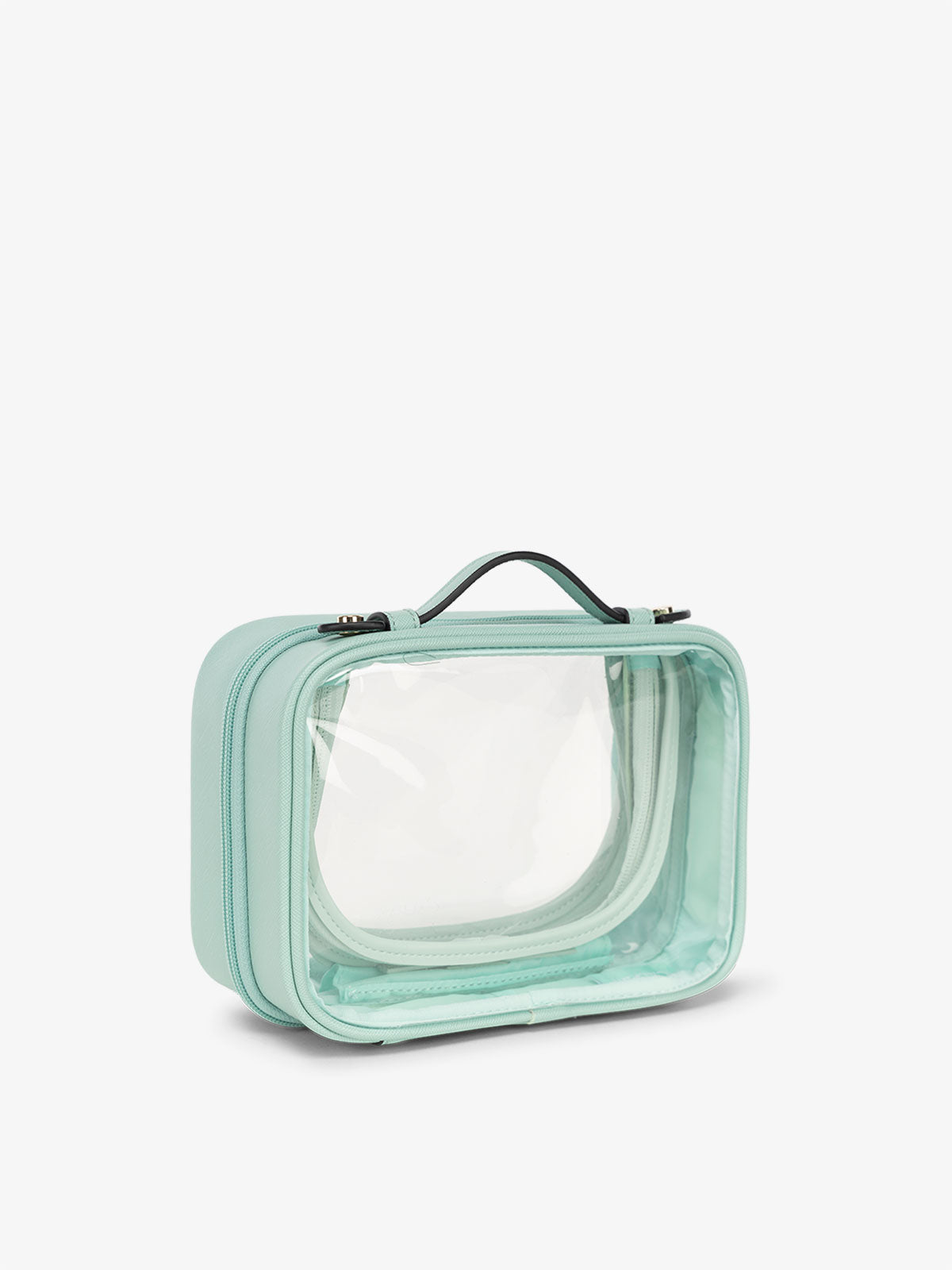 CALPAK water resistant clear makeup bag for women in aqua blue