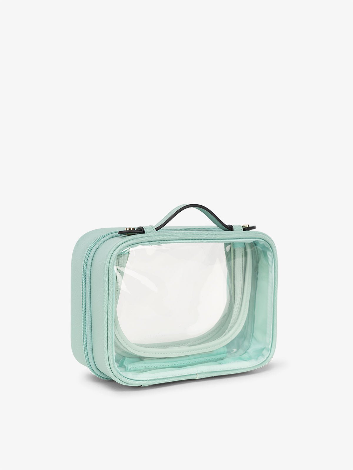 CALPAK water resistant clear makeup bag for women in aqua blue