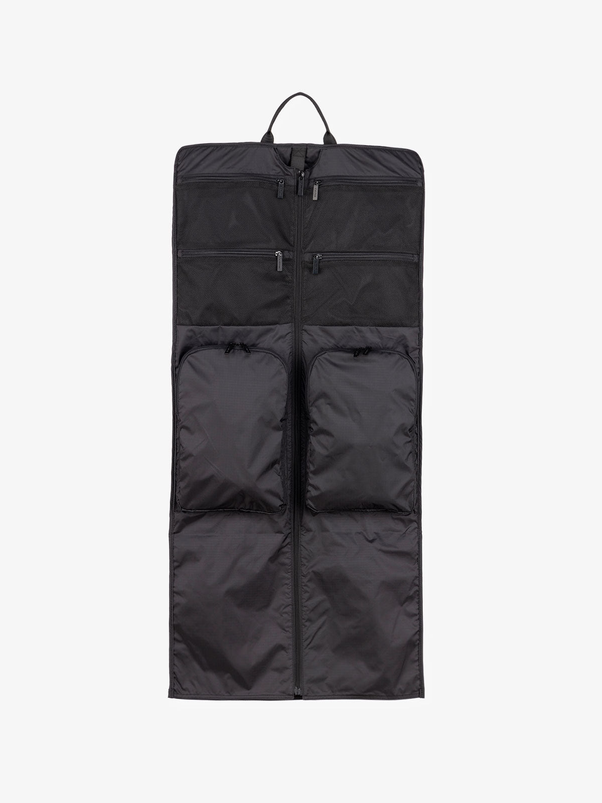 small garment bag with compartments in black