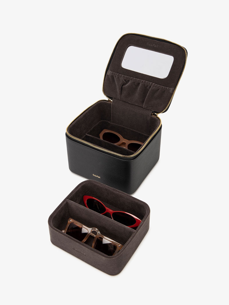 CALPAK black hard multiple glasses hard case with mirror