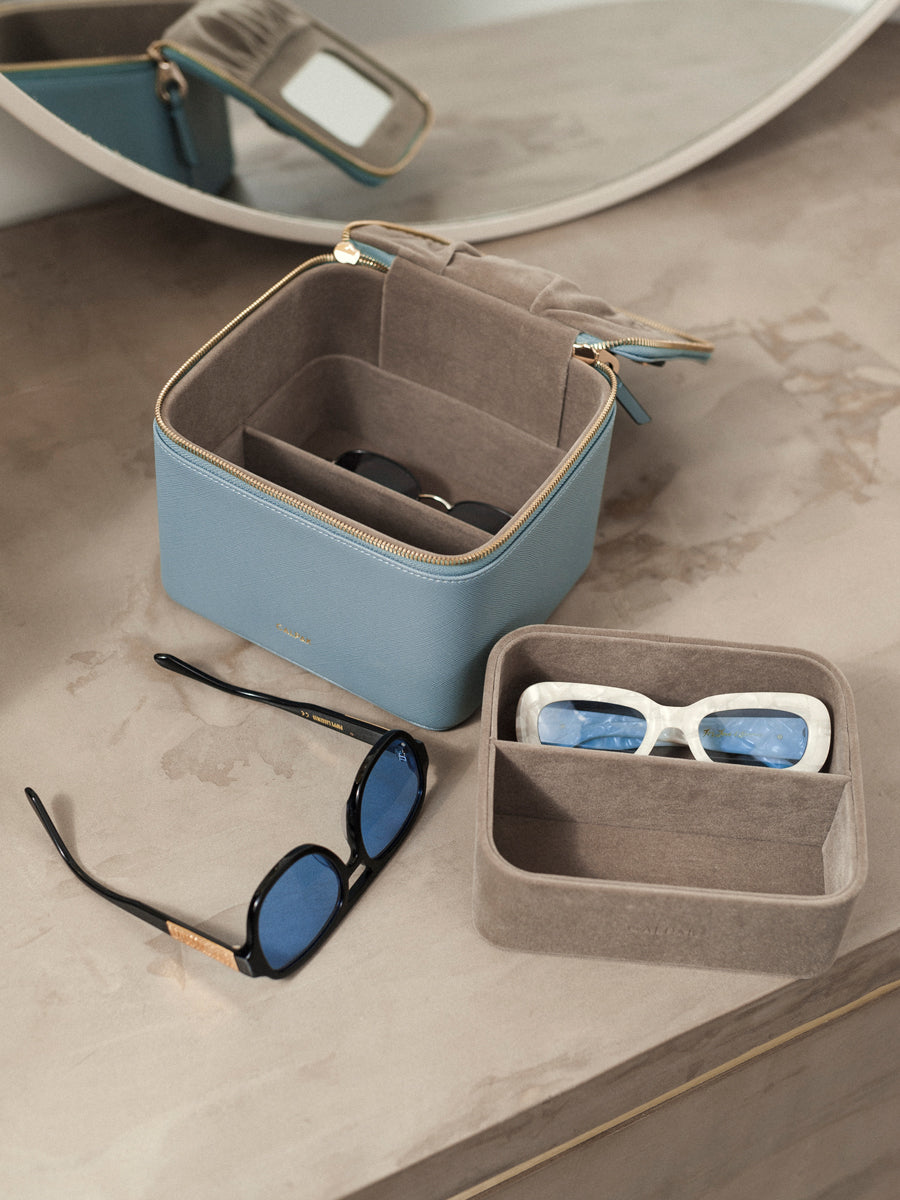 sunglasses case storage for travel with tray divider