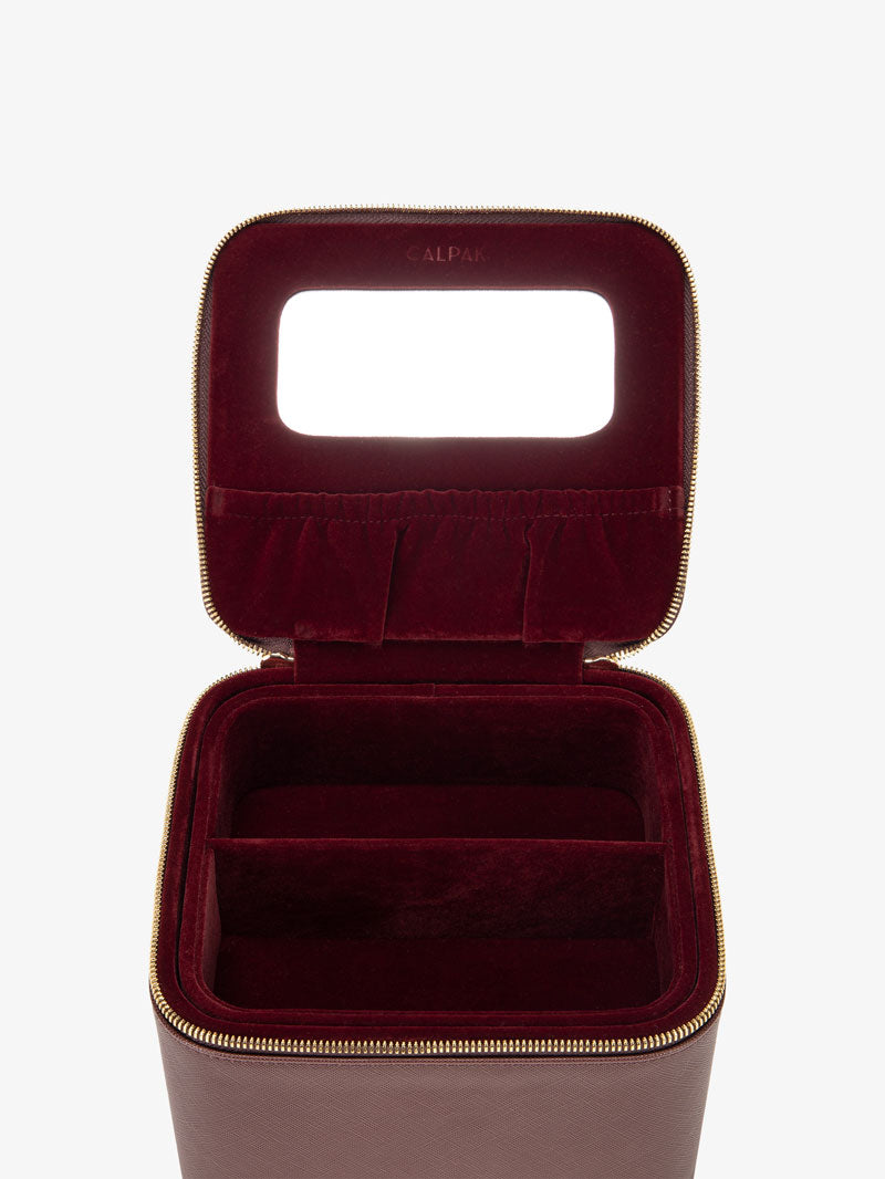 CALPAK hard multiple glasses hard case with mirror in burgundy