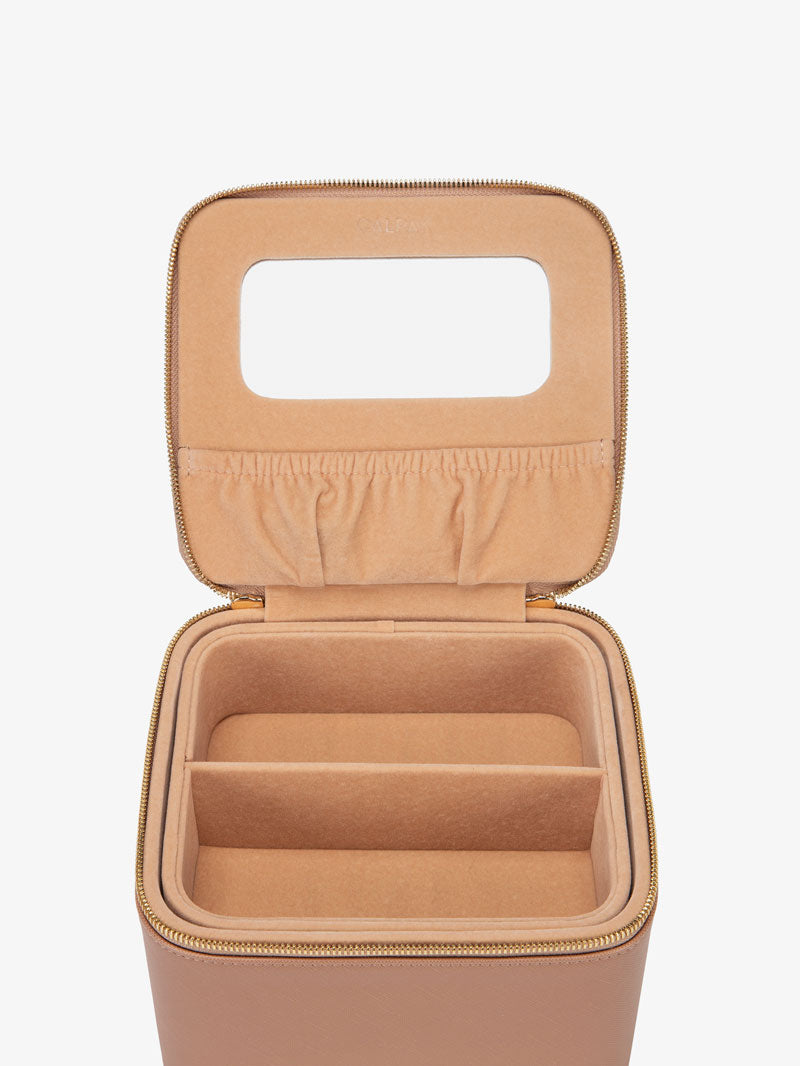 CALPAK hard multiple glasses case with mirror in caramel color