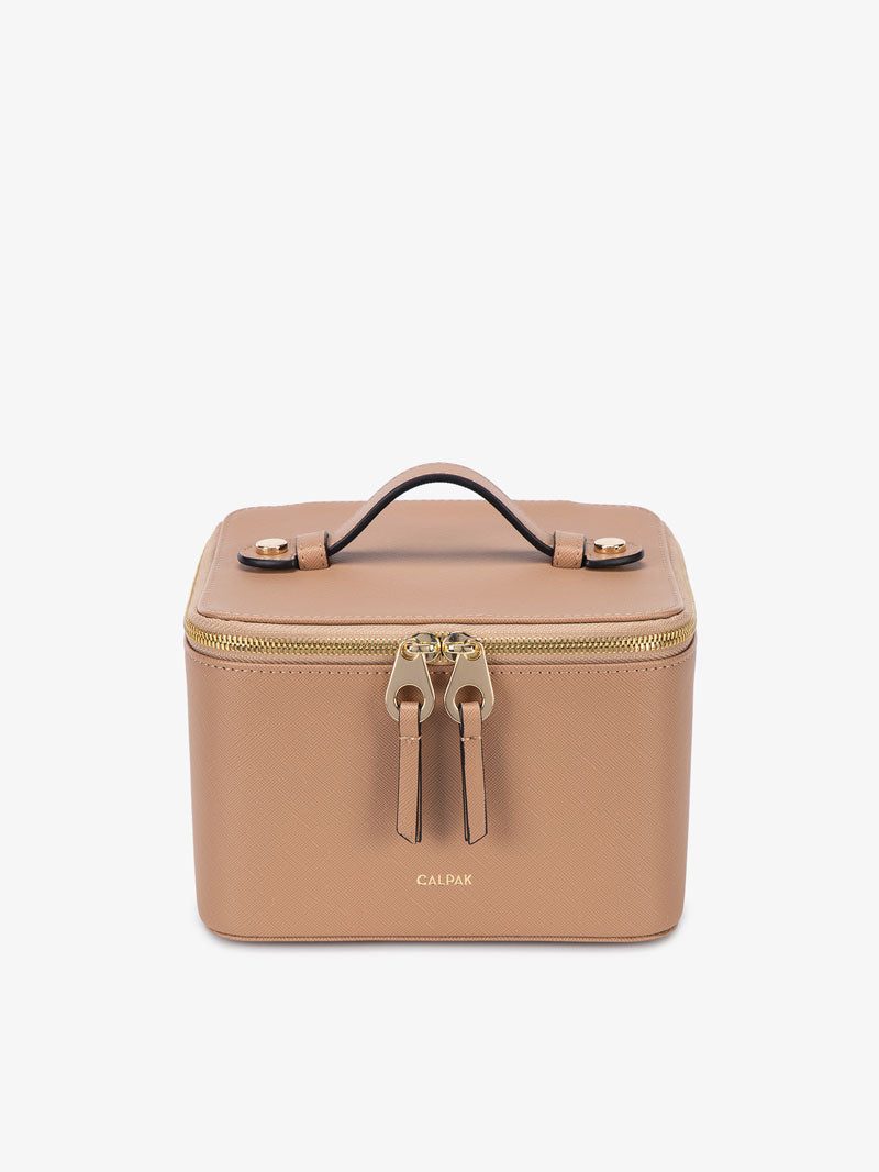 CALPAK hard multiple sunglasses case with mirror in caramel color