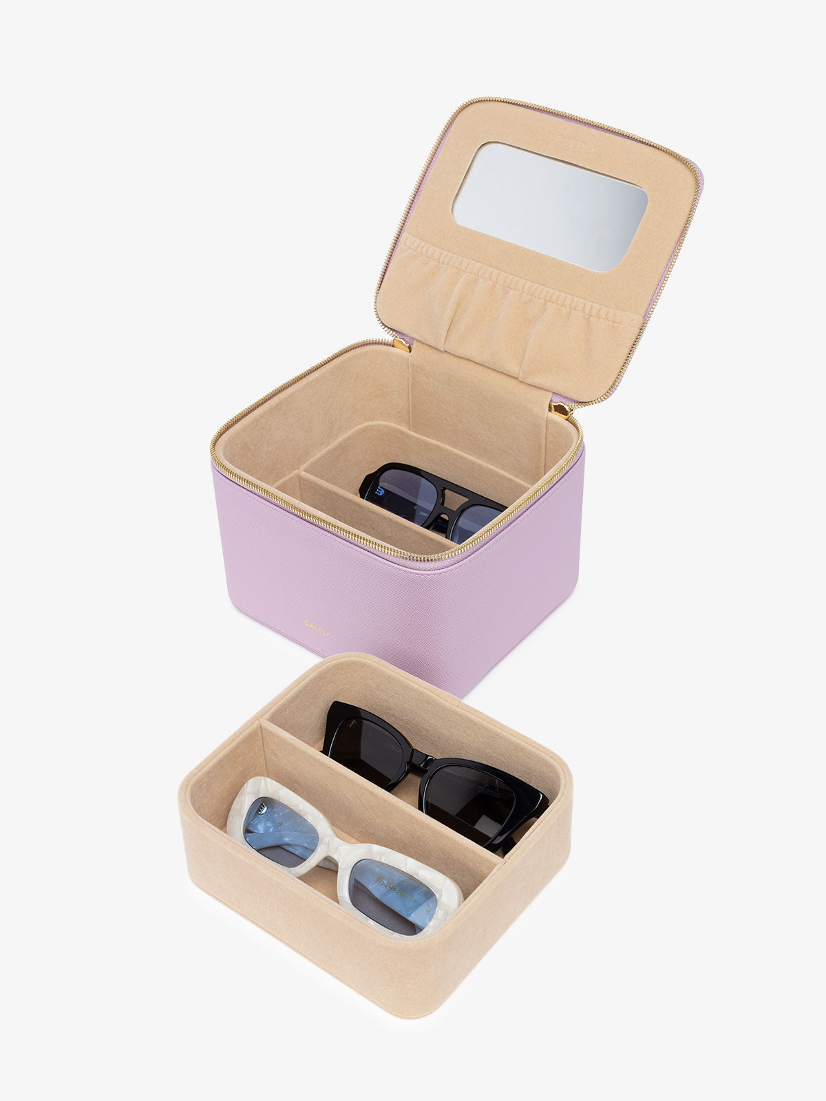 hard multiple sunglasses case with mirror in lavender purple