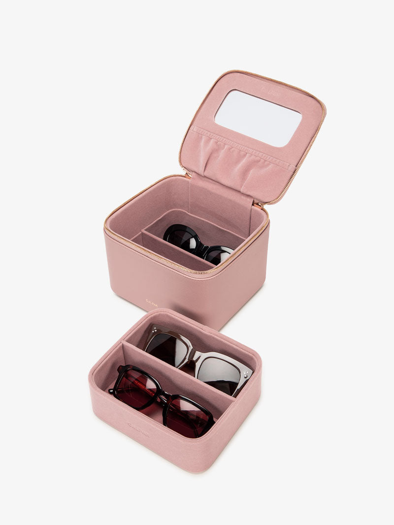 CALPAK pink hard multiple sunglasses case with mirror