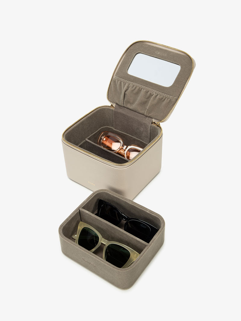 CALPAK grey hard multiple sunglasses case with mirror