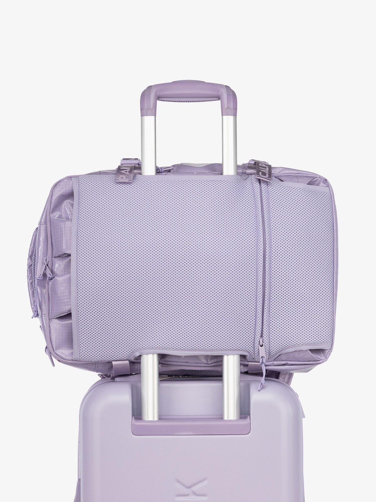 CALPAK Terra 26L Laptop Backpack Duffel with luggage trolley sleeve in purple
