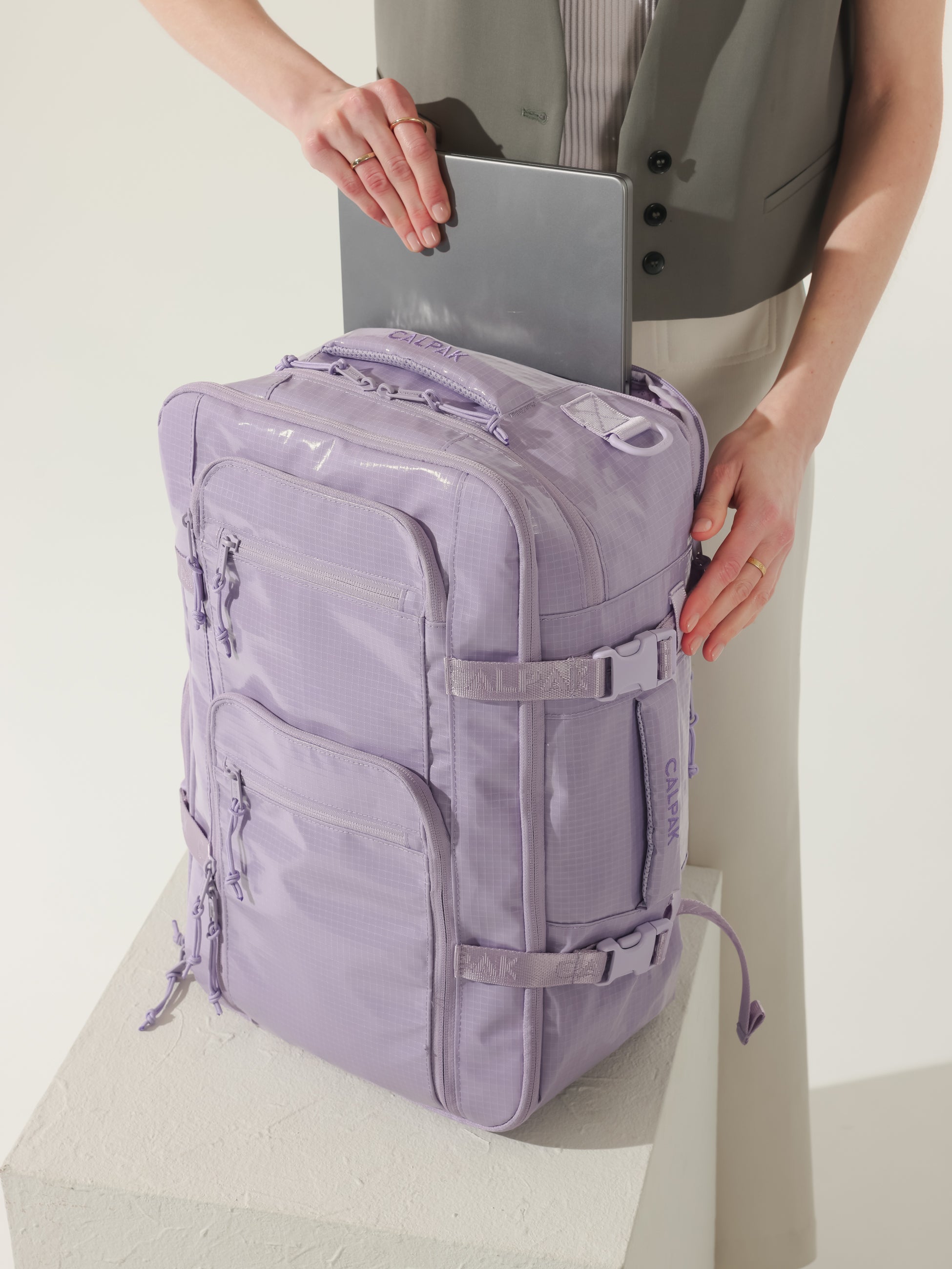 CALPAK Terra 26L Laptop Backpack Duffel with 17 inch padded laptop pocket in purple