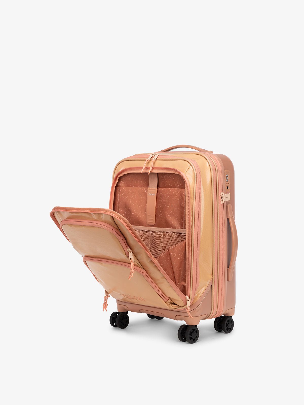 CALPAK Terra Carry-On Luggage with padded laptop compartment and 360 spinner wheels in canyon