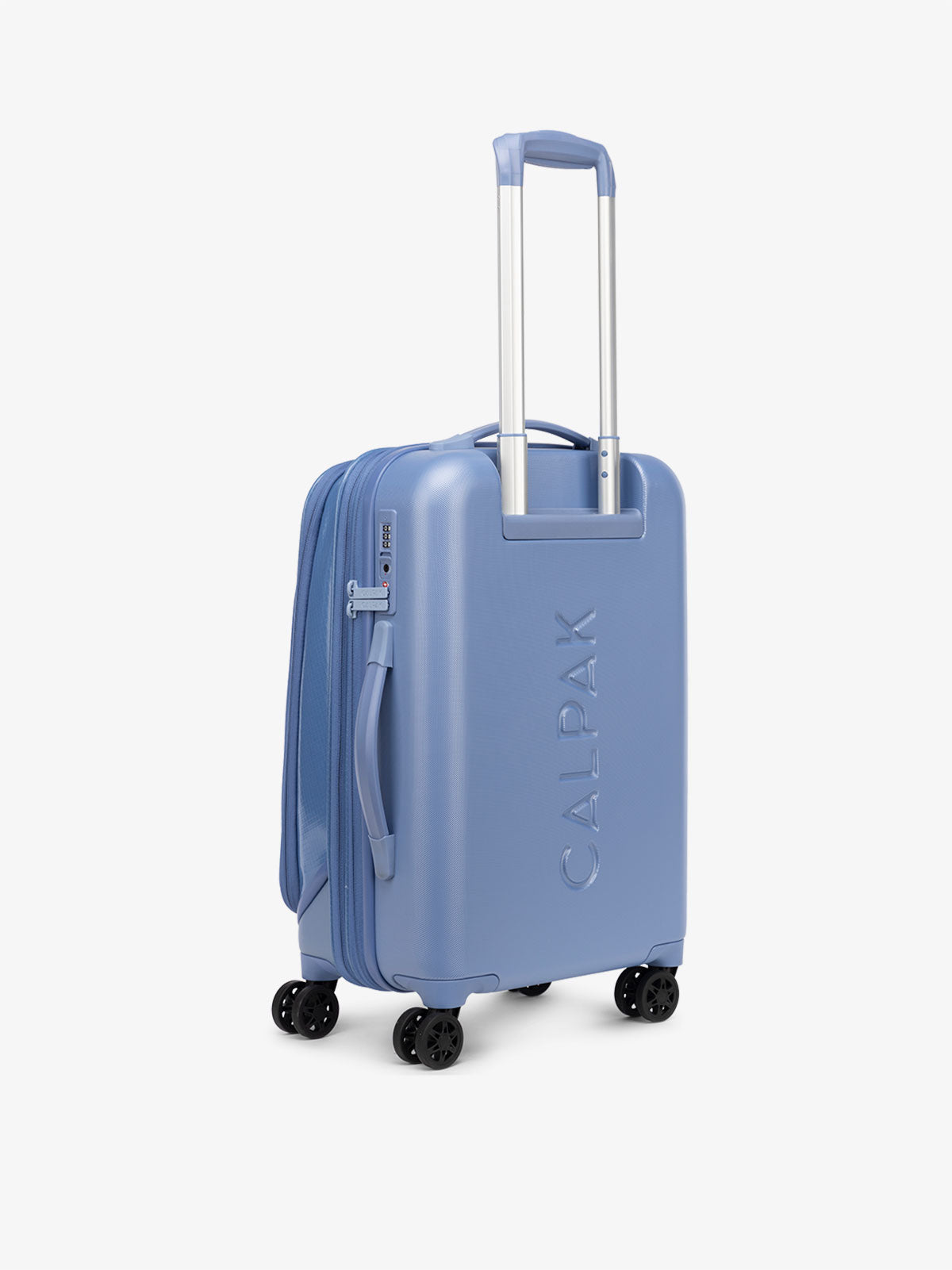 CALPAK Terra Carry-On Luggage back hard shell with grab handles and 360 spinner wheels in glacier