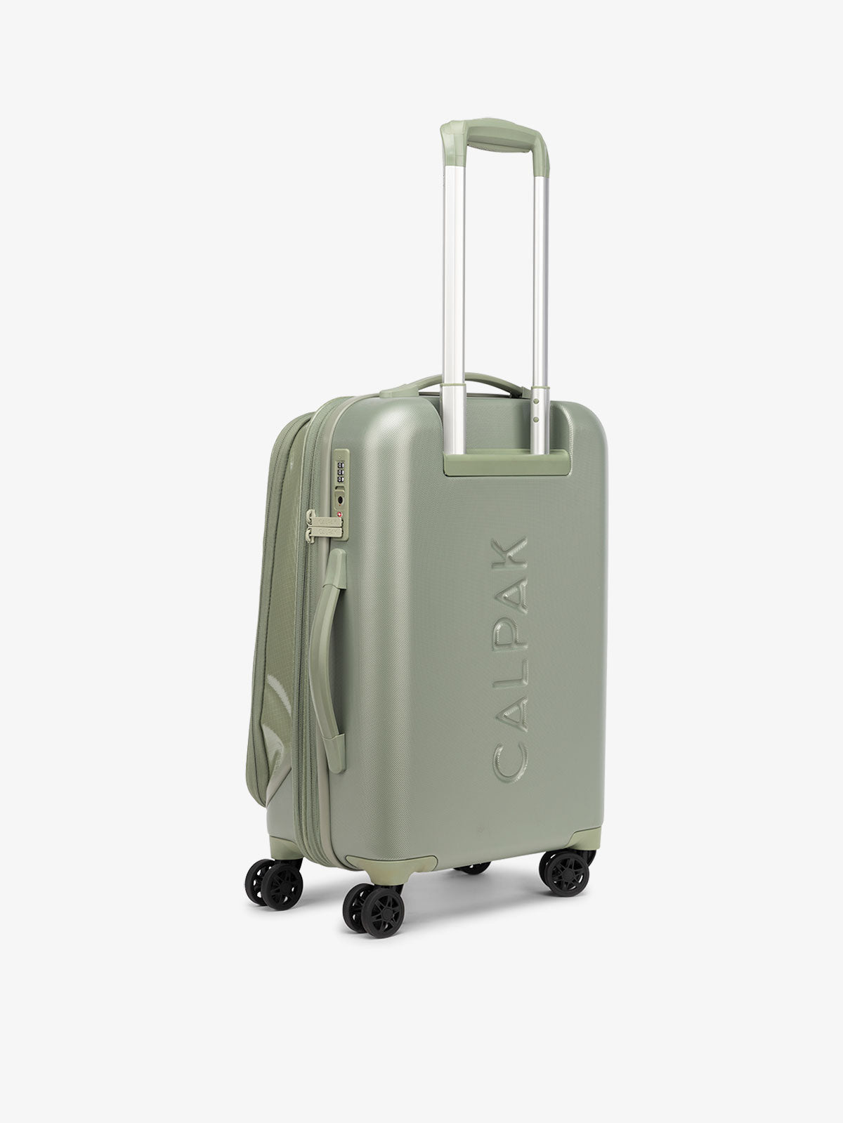 CALPAK Terra Carry-On hard shell water resistant suitcase with grab handles in juniper