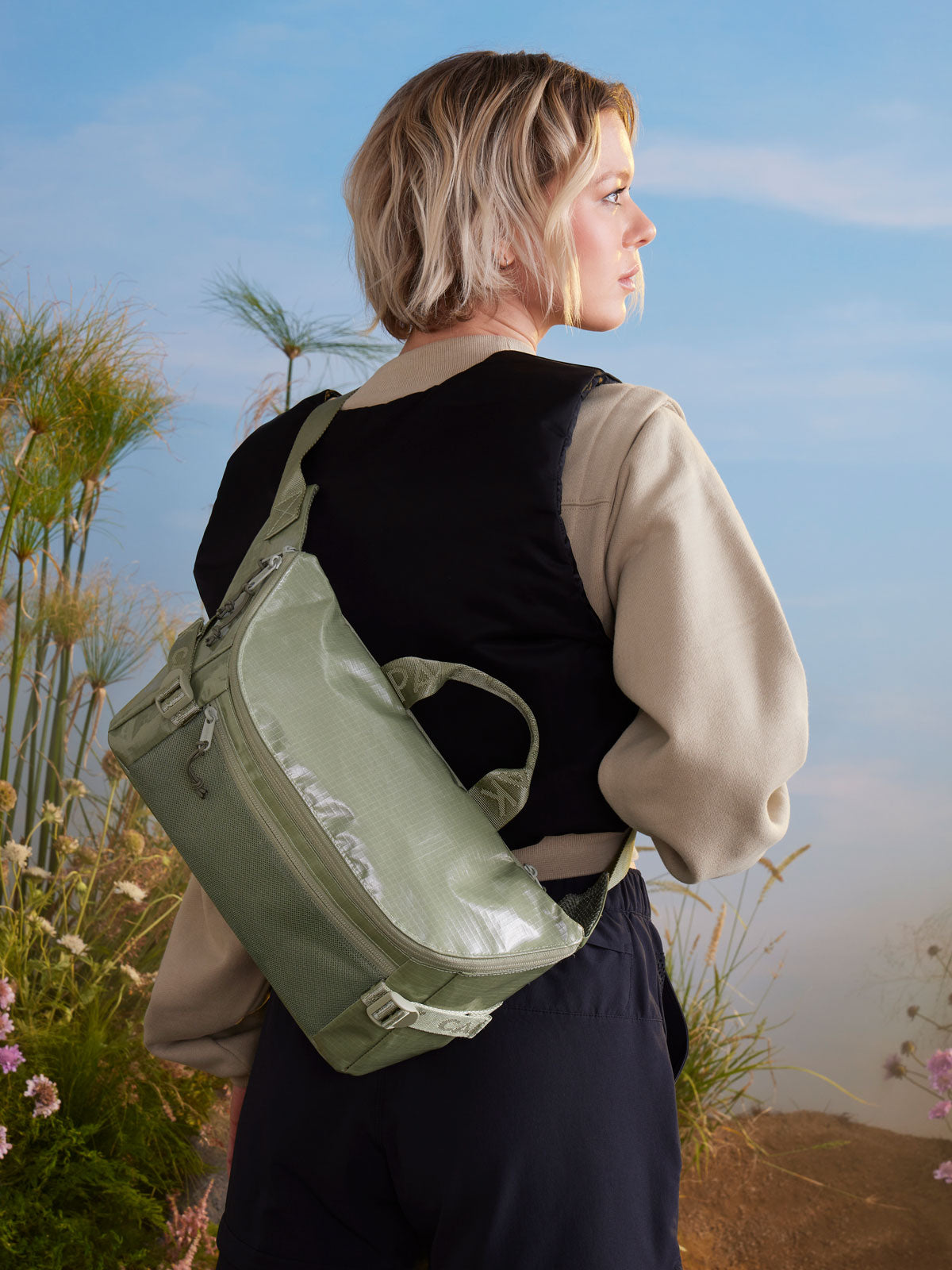 woman with sling shoulder bag