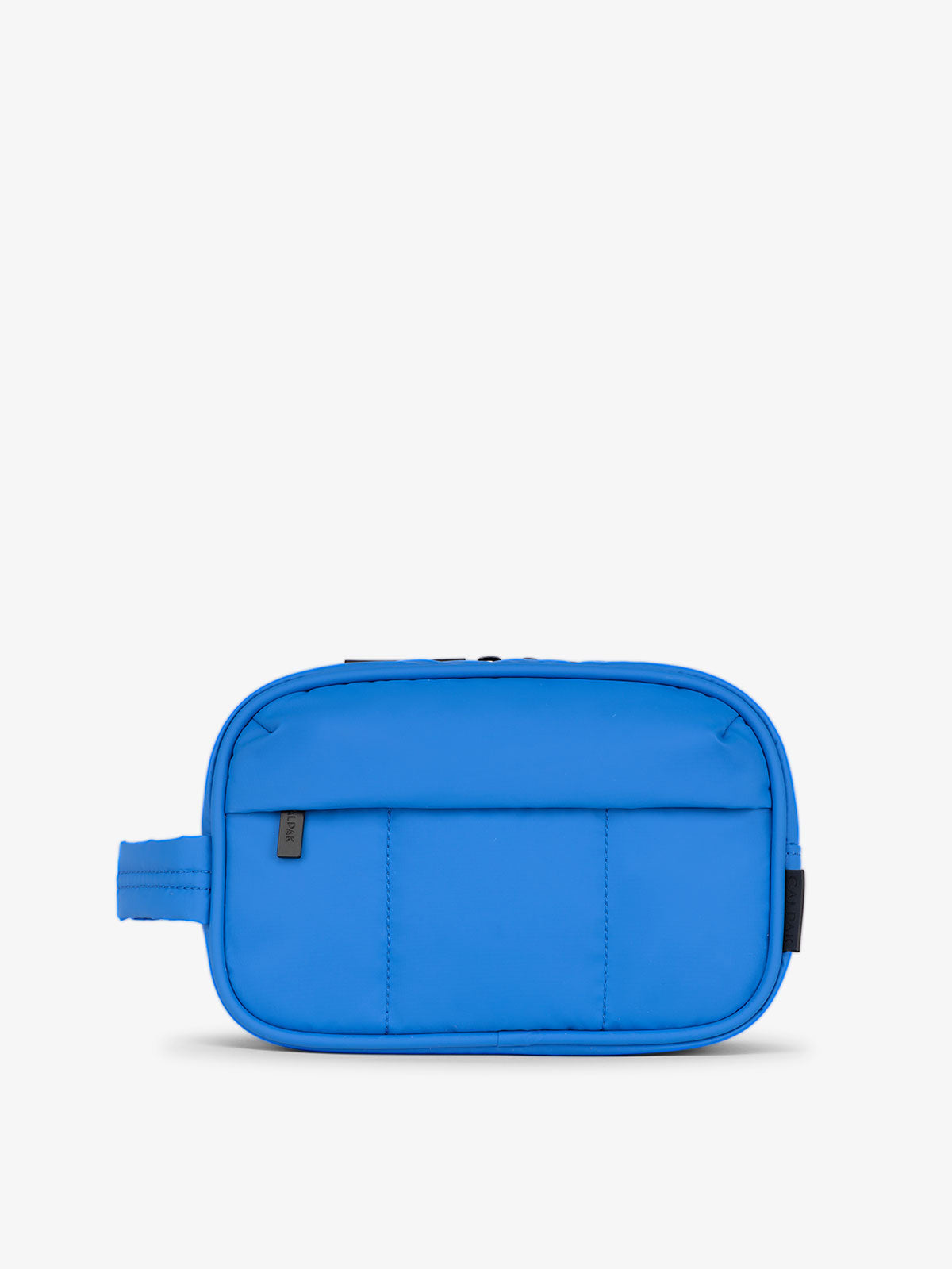 zippered blue toiletry bag