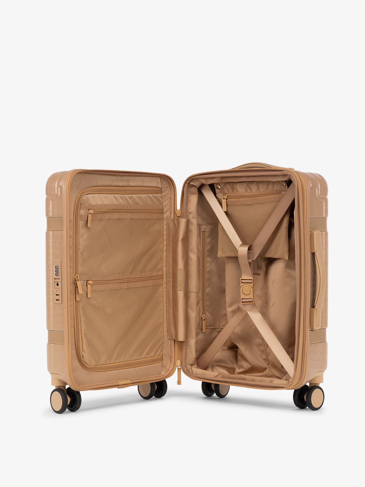 Trnk beige almond carry-on luggage with compression straps