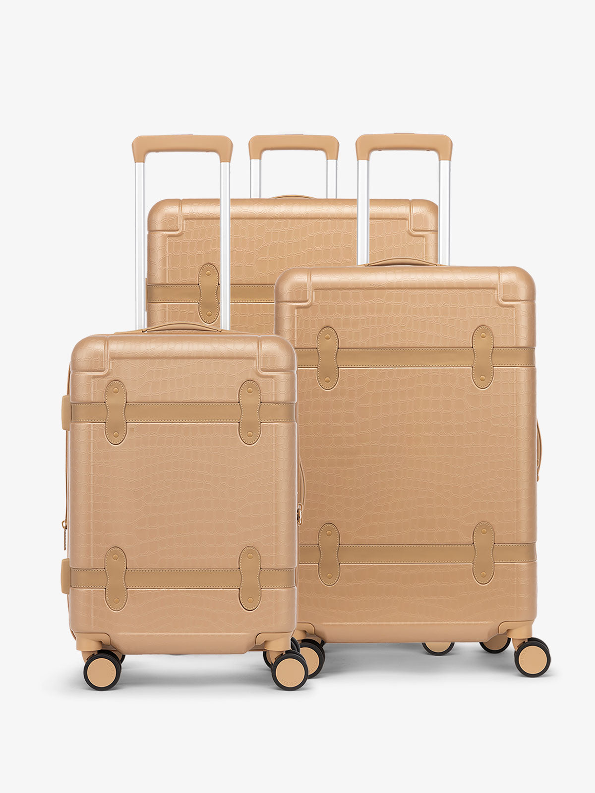 CALPAK set of 3 Trnk beige almond luggage in vintage trunk style; LTK3000-ALMOND