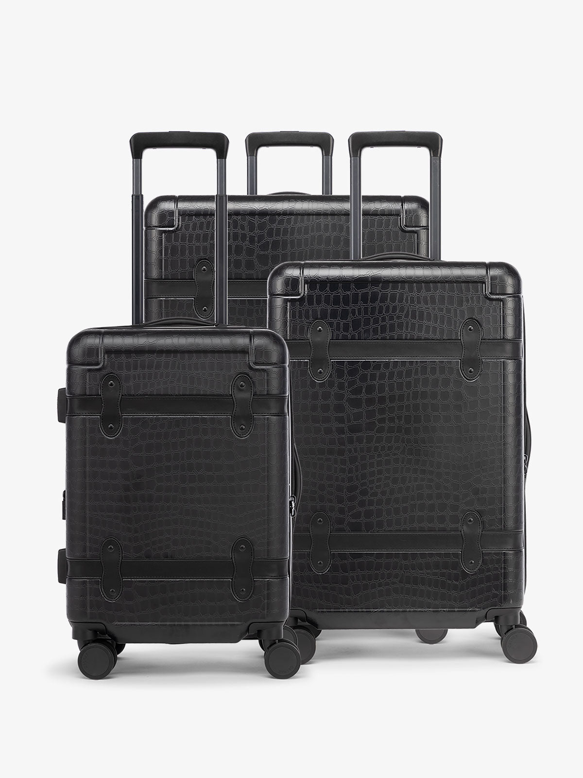 CALPAK set of 3 Trnk black luggage in vintage trunk style; LTK3000-BLACK-CROC