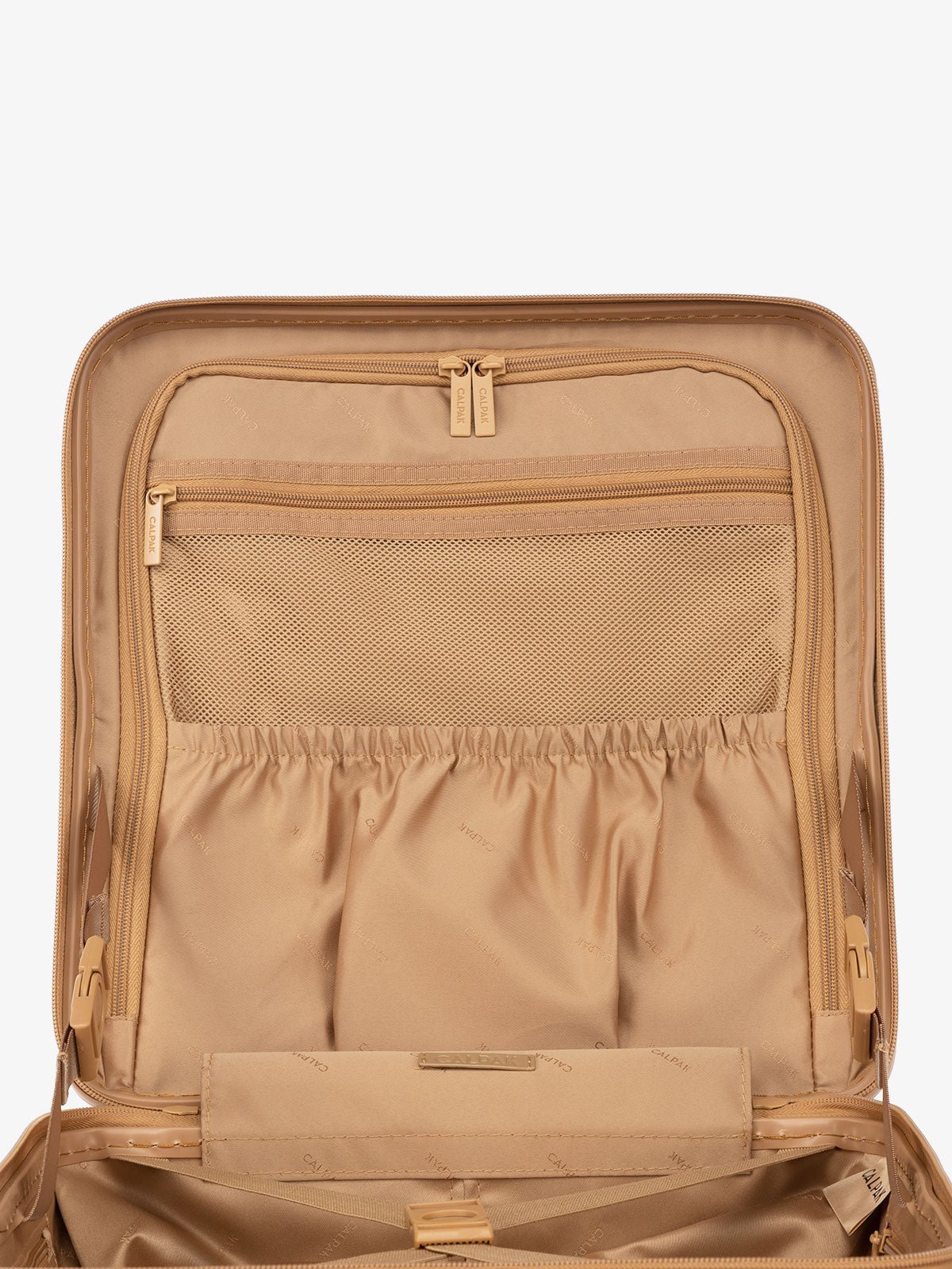 CALPAK TRNK small carry on luggage with divider and multiple compartments in almond