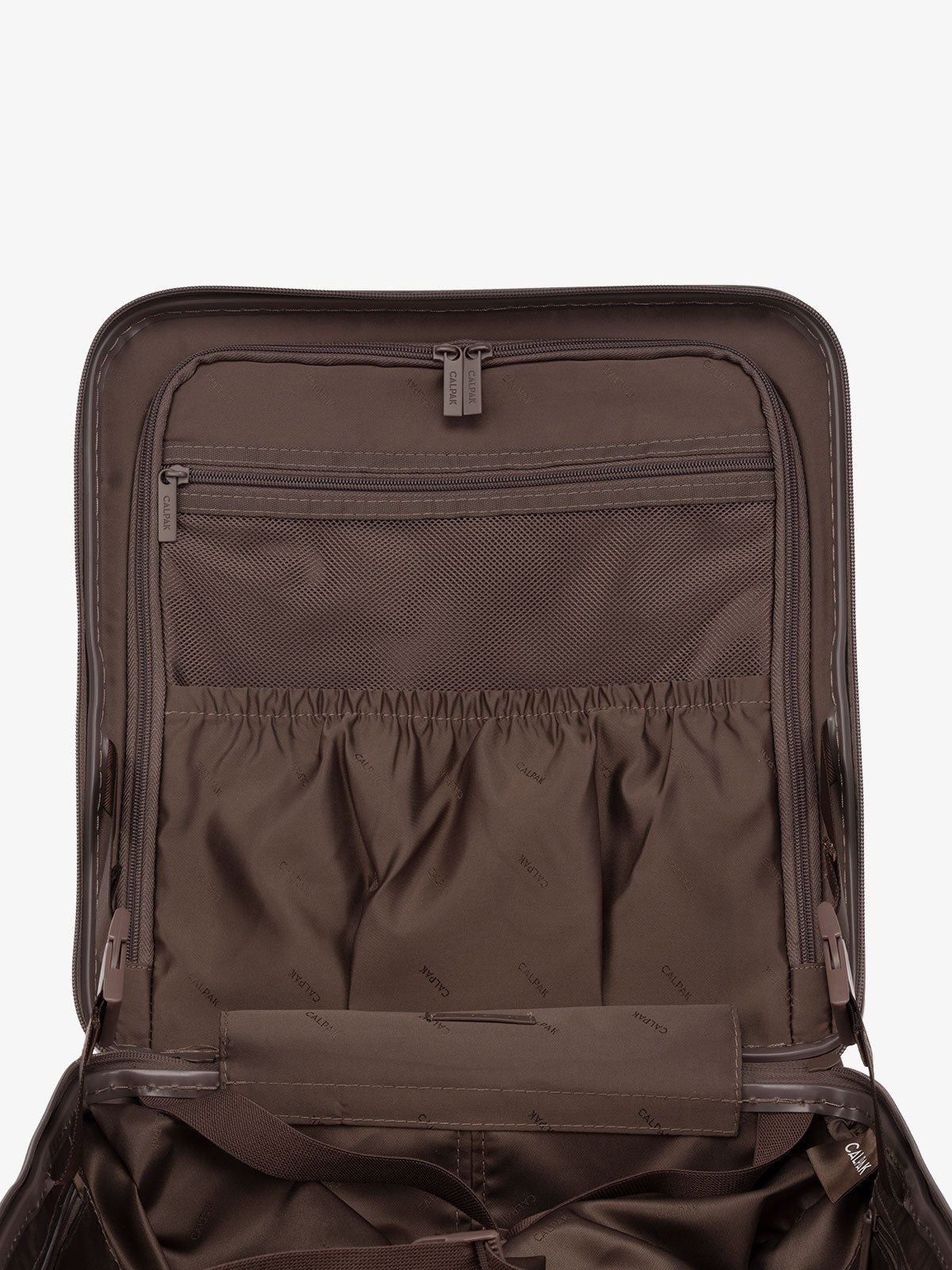 CALPAK TRNK small carry on luggage with divider and multiple pockets in brown