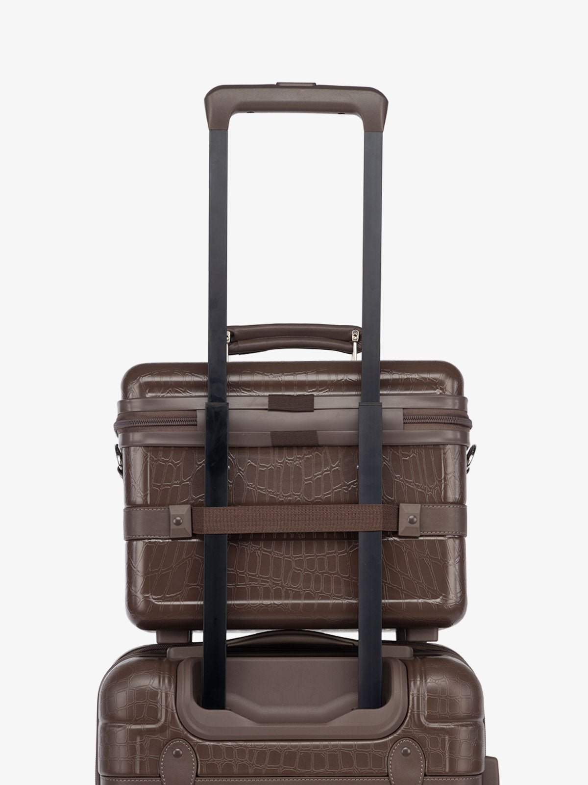 CALPAK TRNK make up vanity case with top handle and luggage sleeve in espresso brown