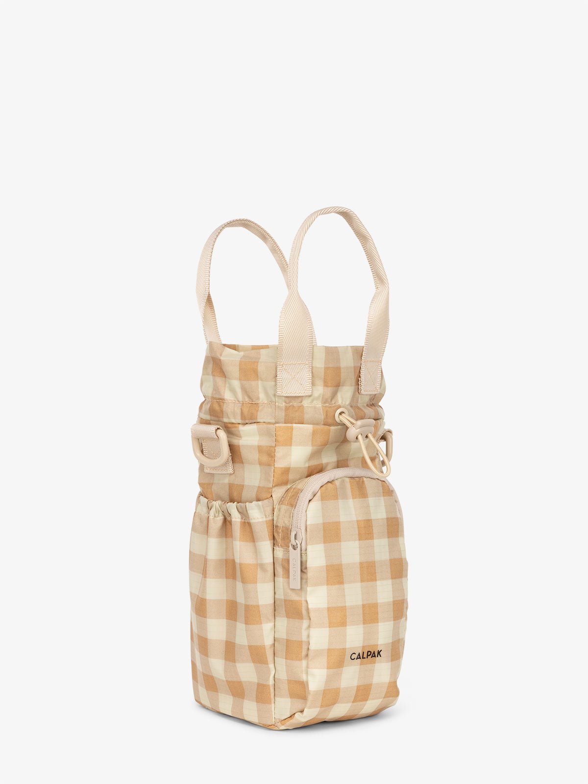 water bottle carrier for hiking in gingham