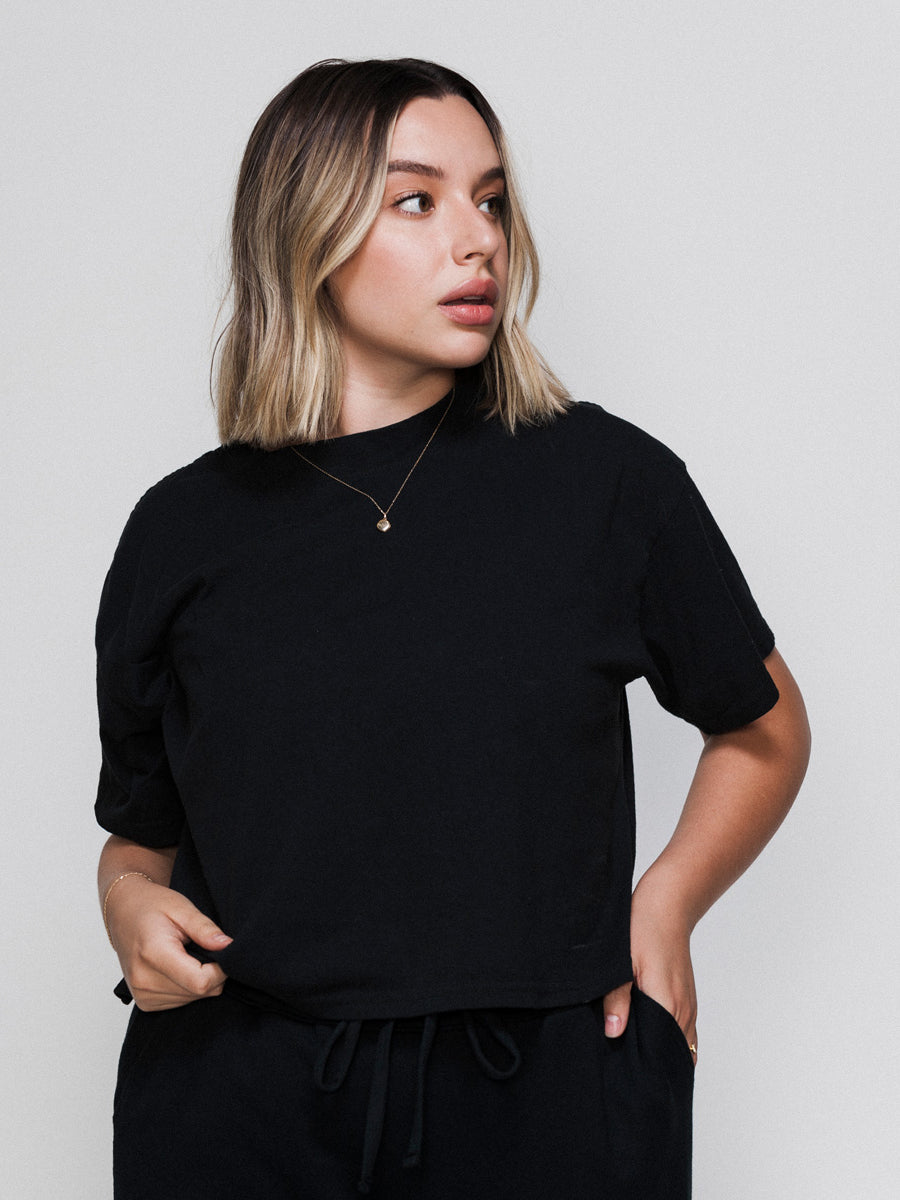 CALPAK womens cropped cotton t-shirt in black
