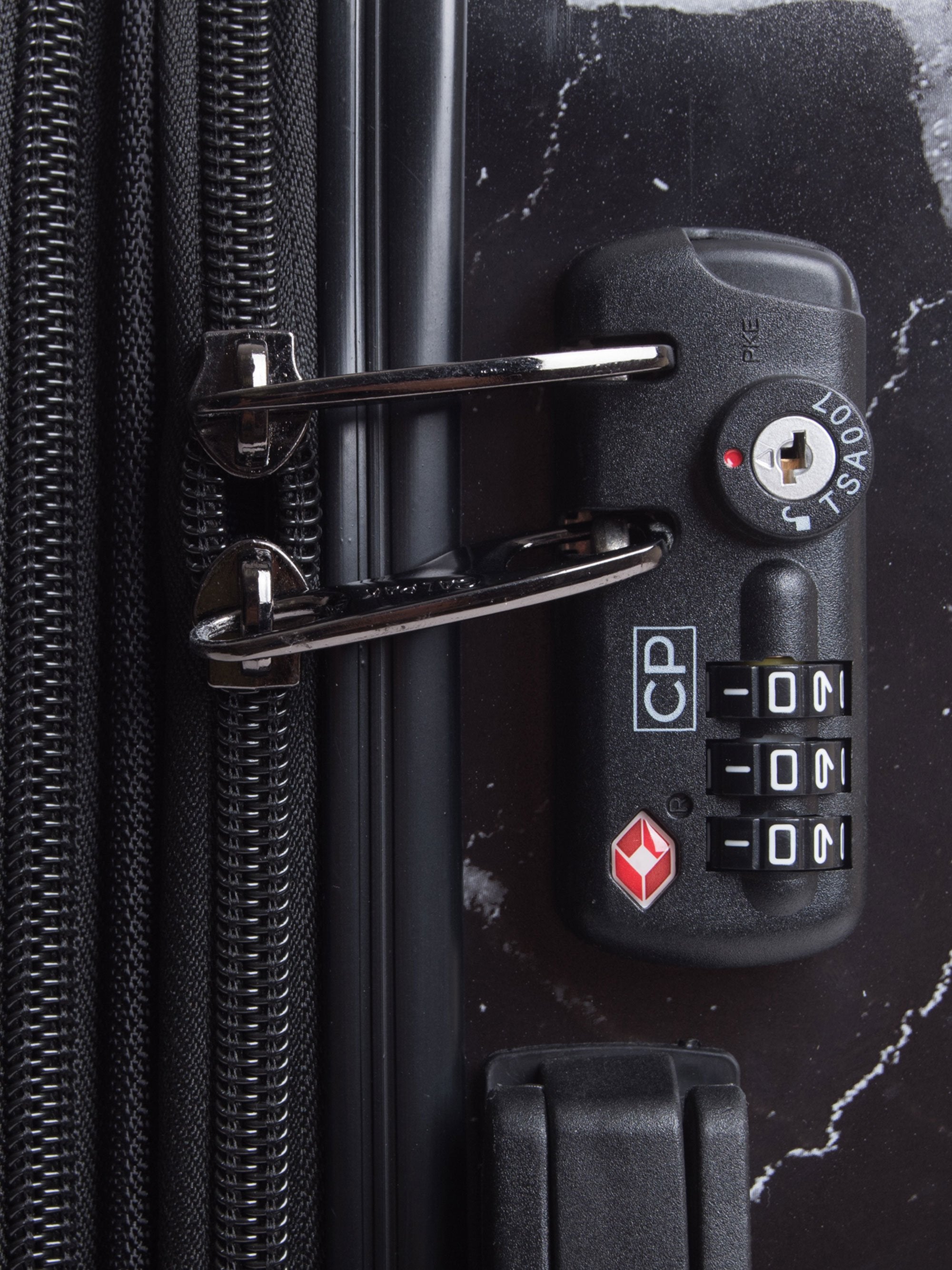 Astyll hard side carry on luggage in midnight marble with TSA approved lock