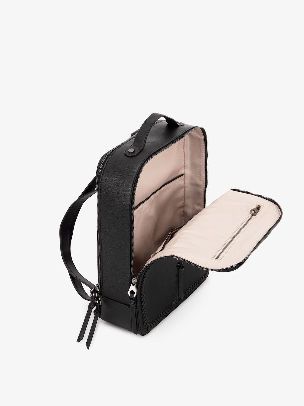 gunmetal black CALPAK Kaya laptop backpack with open compartment
