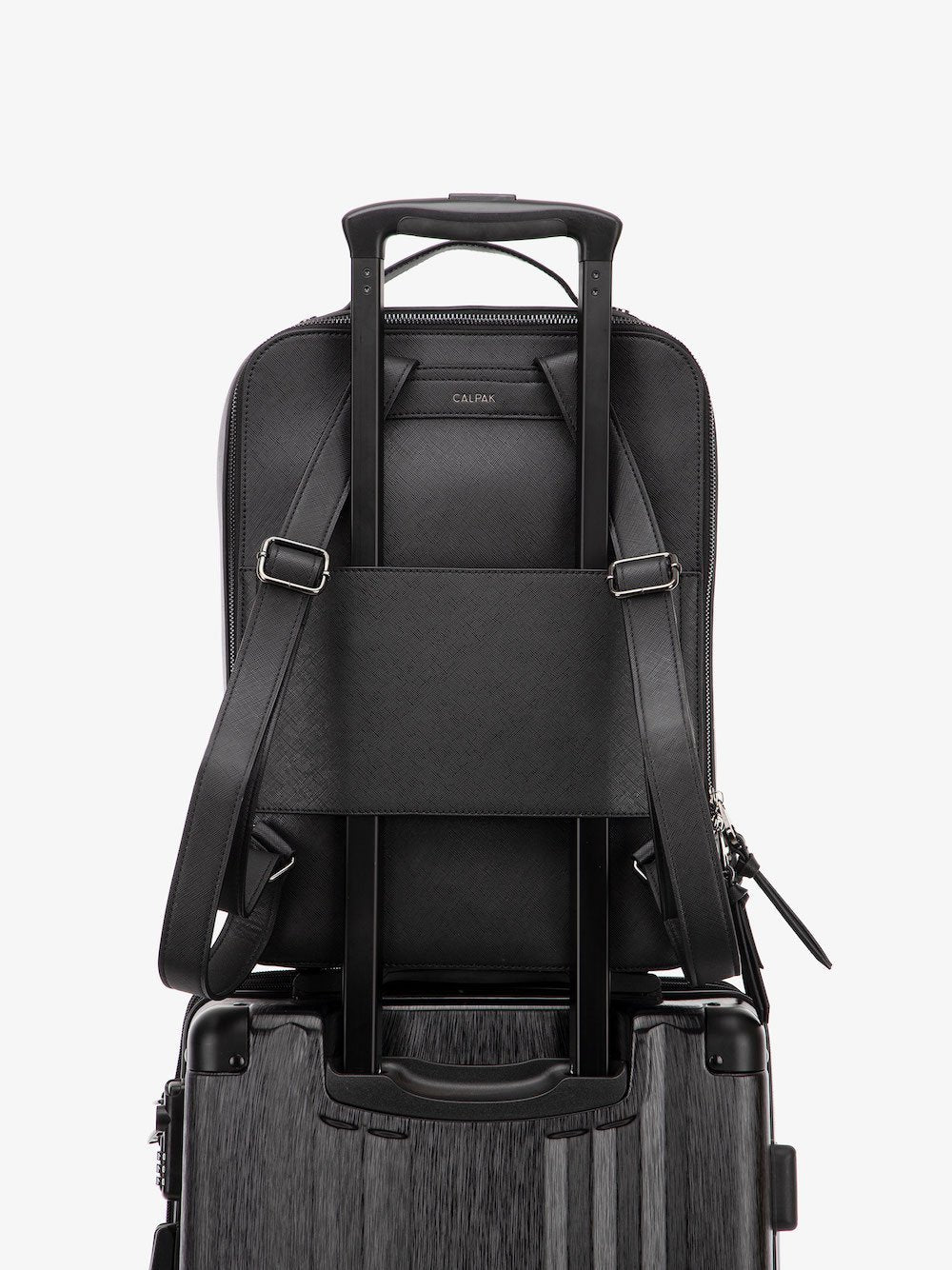 gunmetal black CALPAK Kaya laptop backpack with luggage sleeve