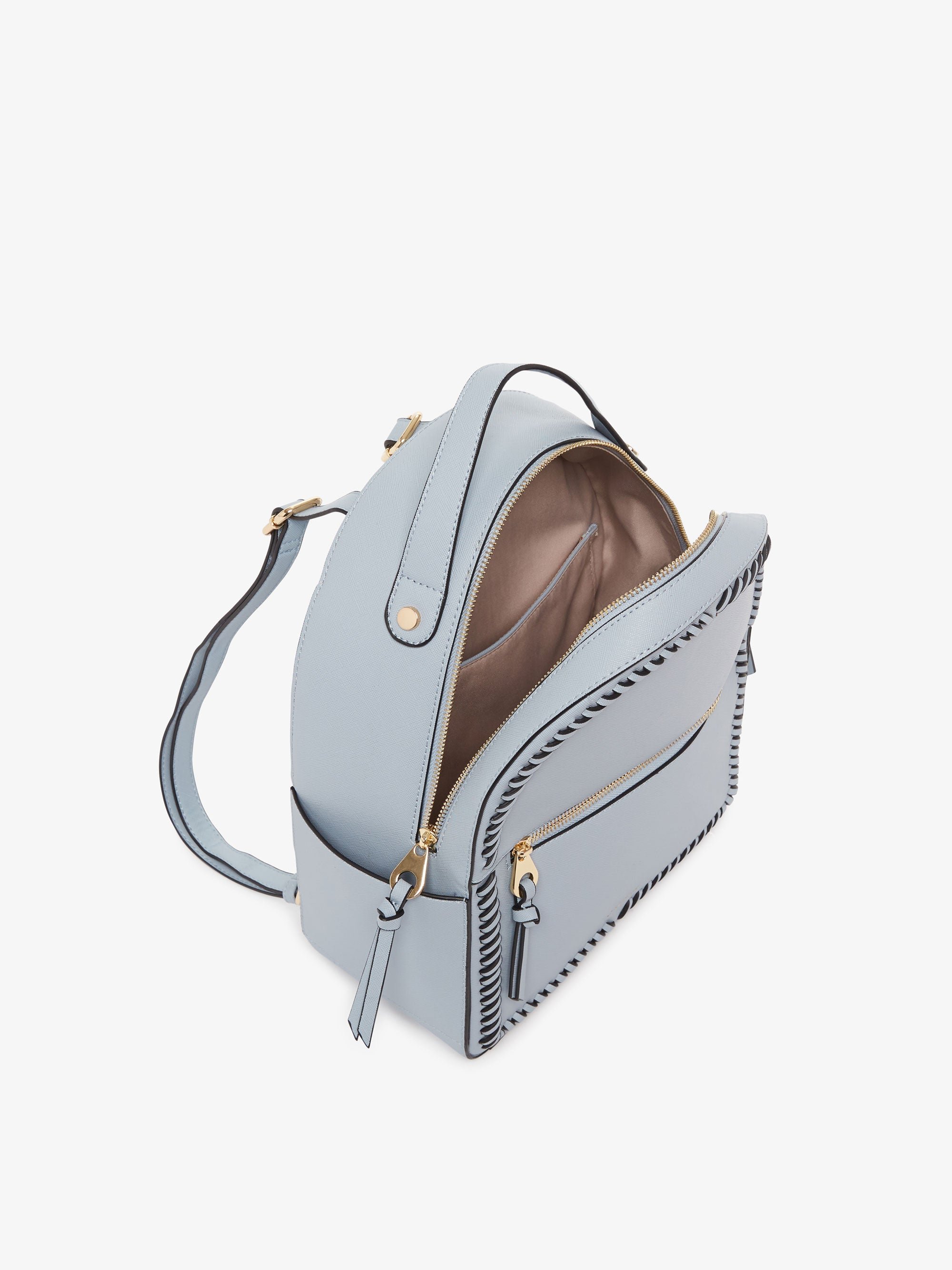 denim blue CALPAK Kaya backpack top view