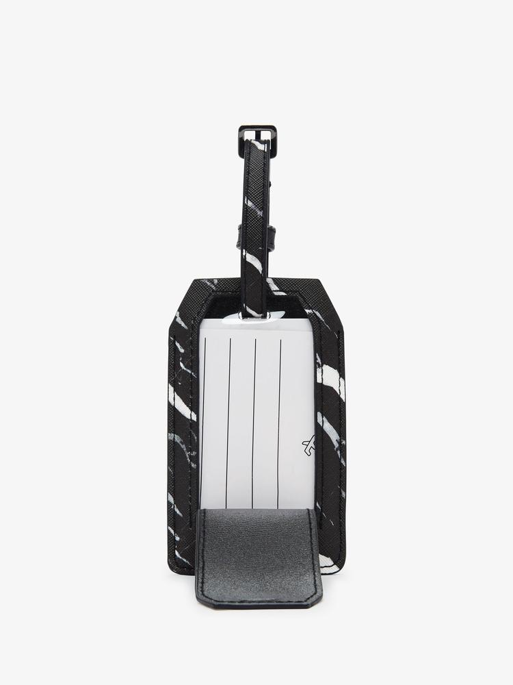 CALPAK stylish black marble luggage tag with travel battery inside