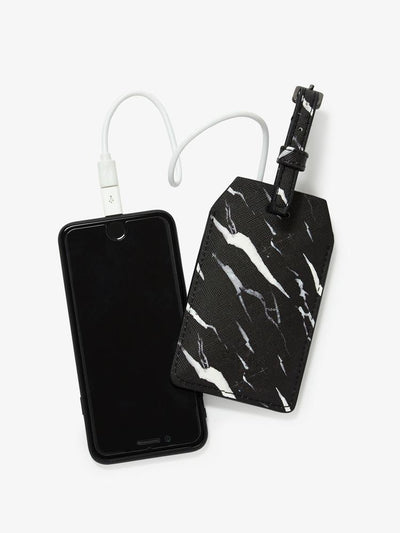 stylish fashion CALPAK power luggage tag  in black marble color with travel battery inside; ATA1701-MIDNIGHT-MARBLE
