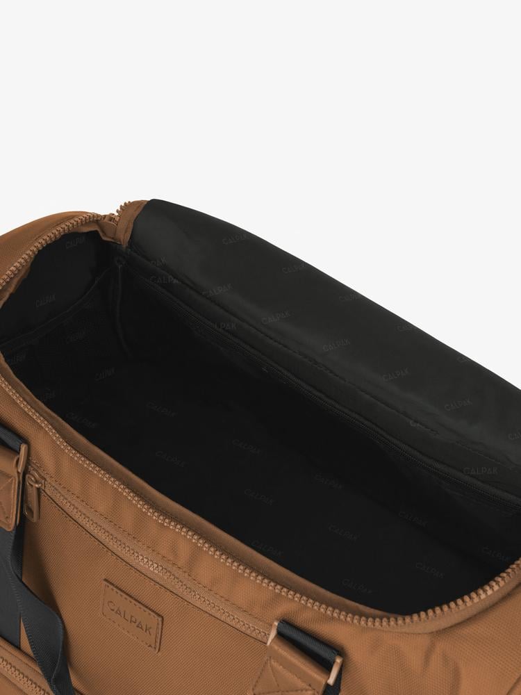open interior brown hazel CALPAK Stevyn duffel bag
